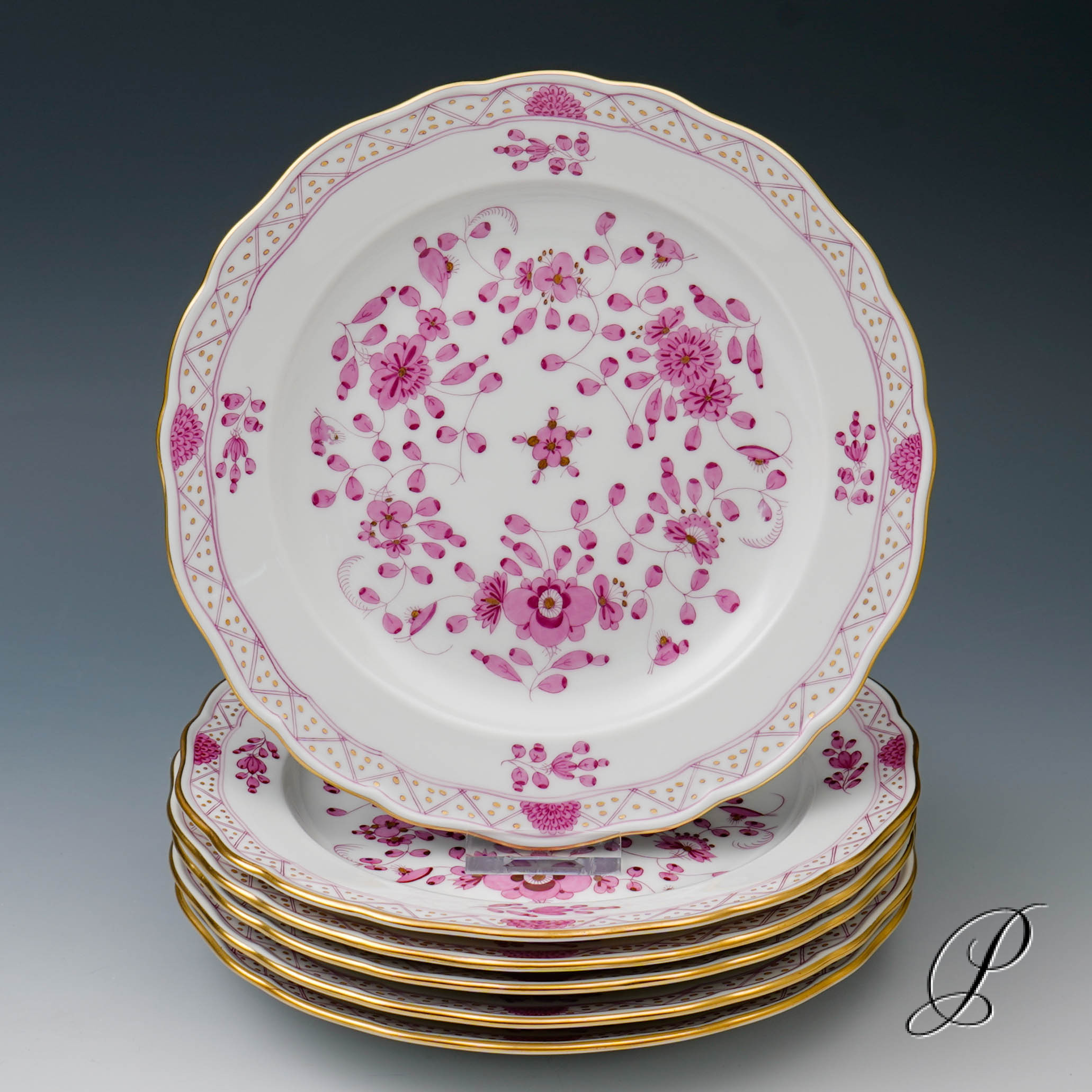 6 Kuchenteller Meissen 1.Wahl  reiche Indische Malerei purpur