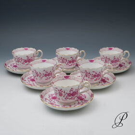 6 Kaffeegedecke Biedermeierform Meissen 1.Wahl / reiche Indische Malerei purpur