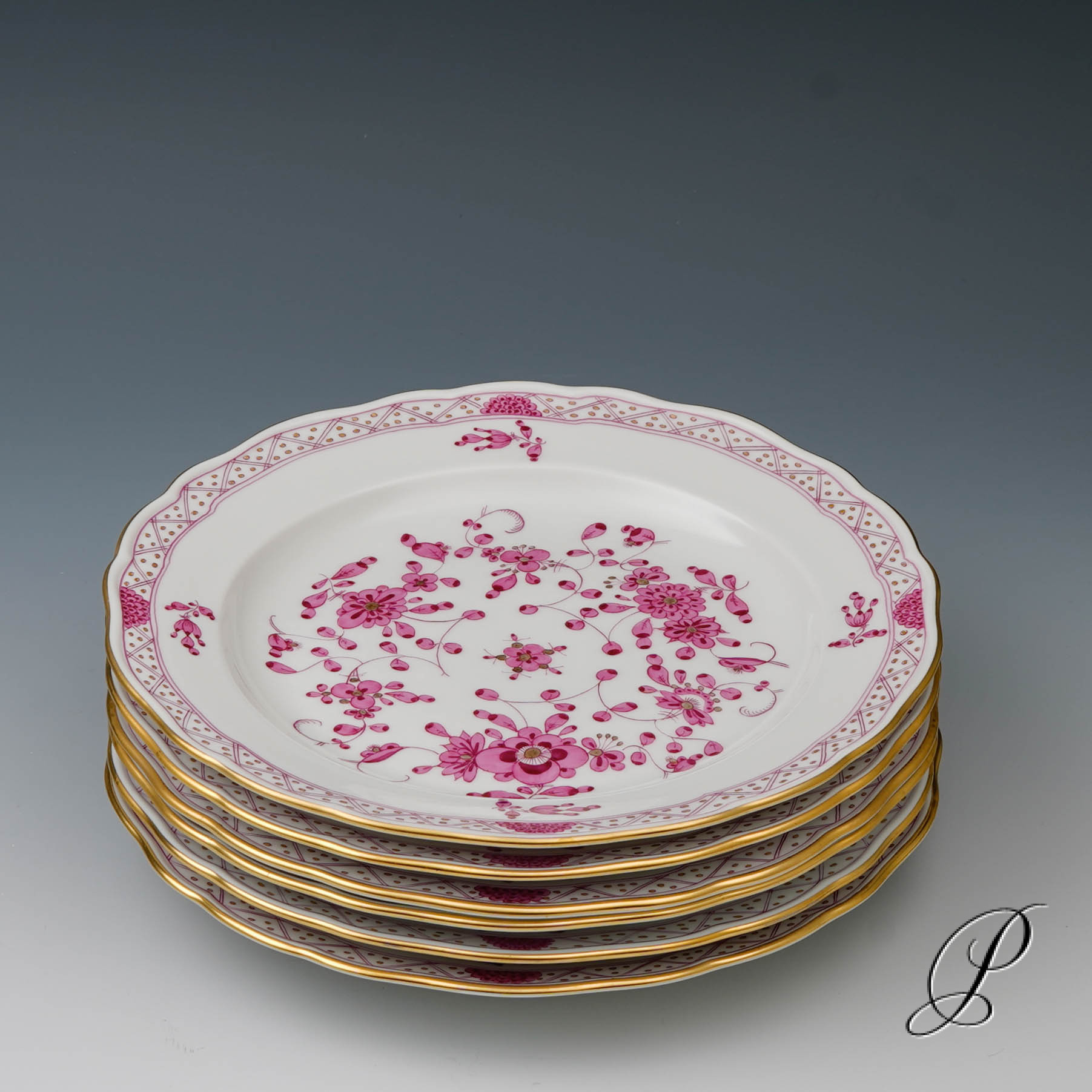 6 Kuchenteller Meissen 1.Wahl  reiche Indische Malerei purpur