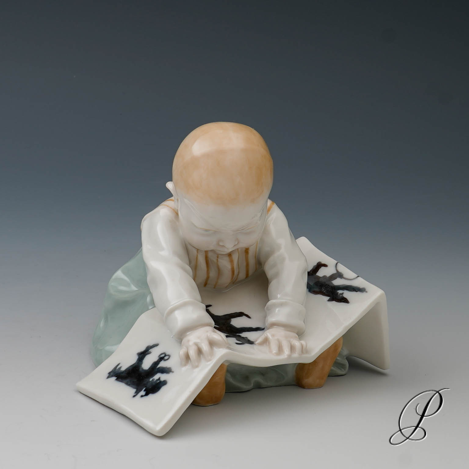 Figur Meissen 1910 Jhd. Jugendstil - Hentschelkind "sitzendes Kind mit Bilderbuch" – Bild 8