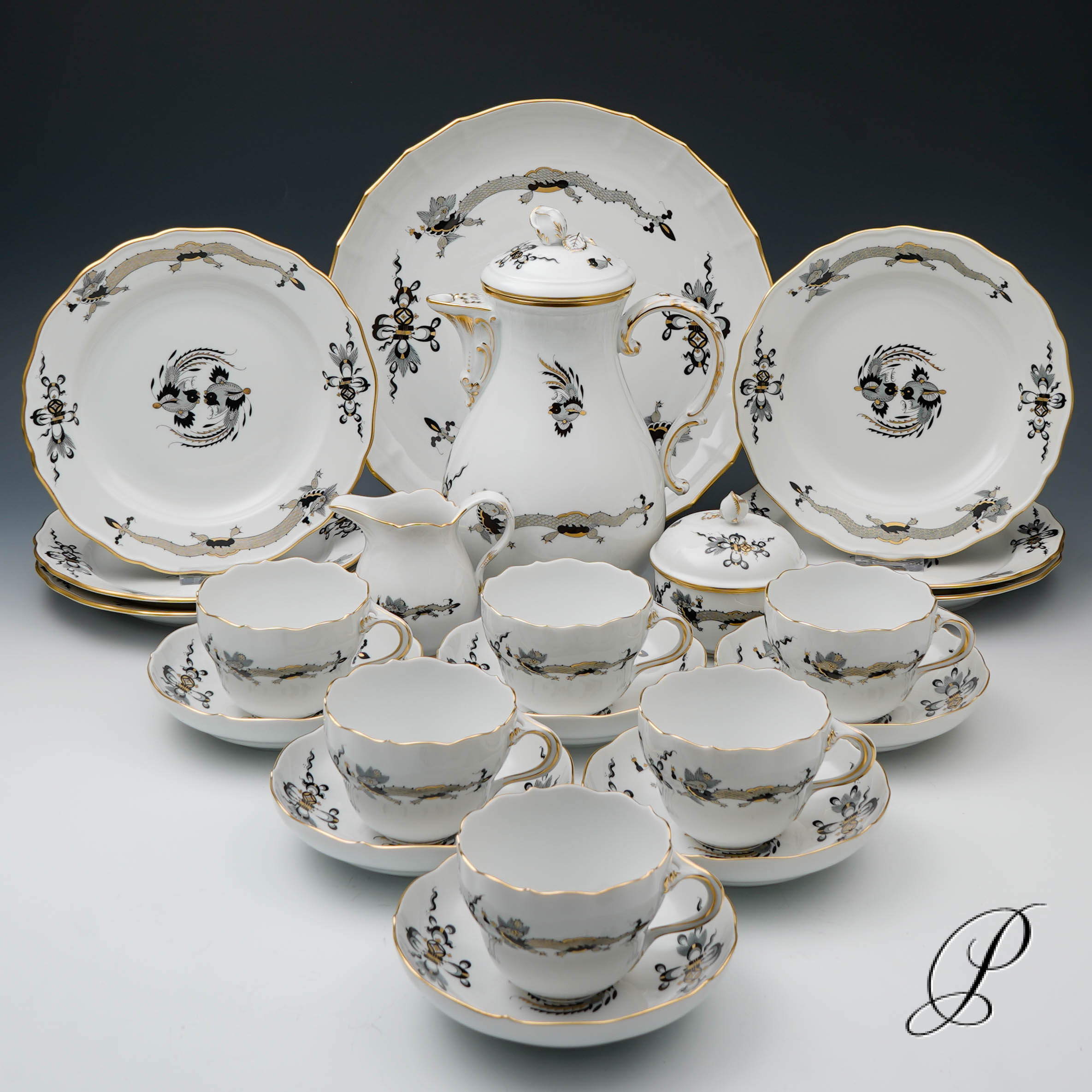 Kaffeeservice  Meissen 1.Wahl Reicher Drache schwarz