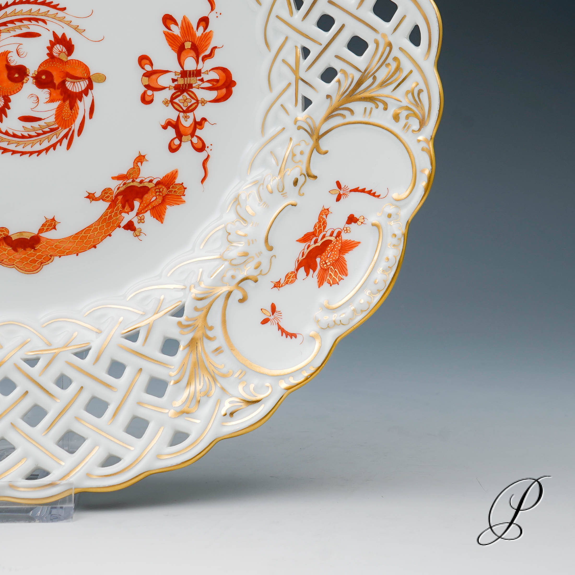 Durchbruchteller Meissen 1.Wahl reicher Drache rot und goldschattiert NP# 1300,- EUR – Bild 6