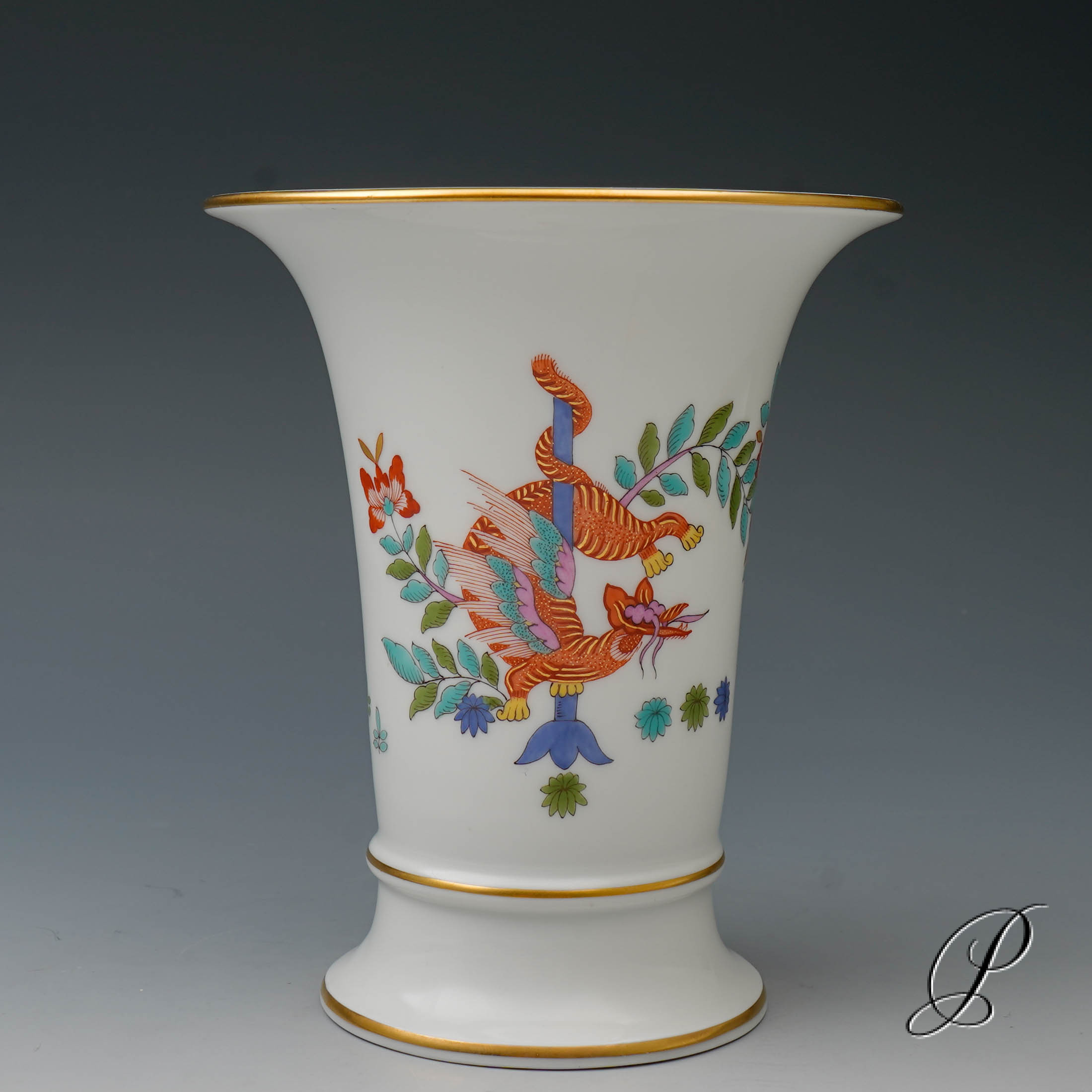 Vase Meissen 1.Wahl im Dekor Chinesicher Drache und Storch – Bild 2