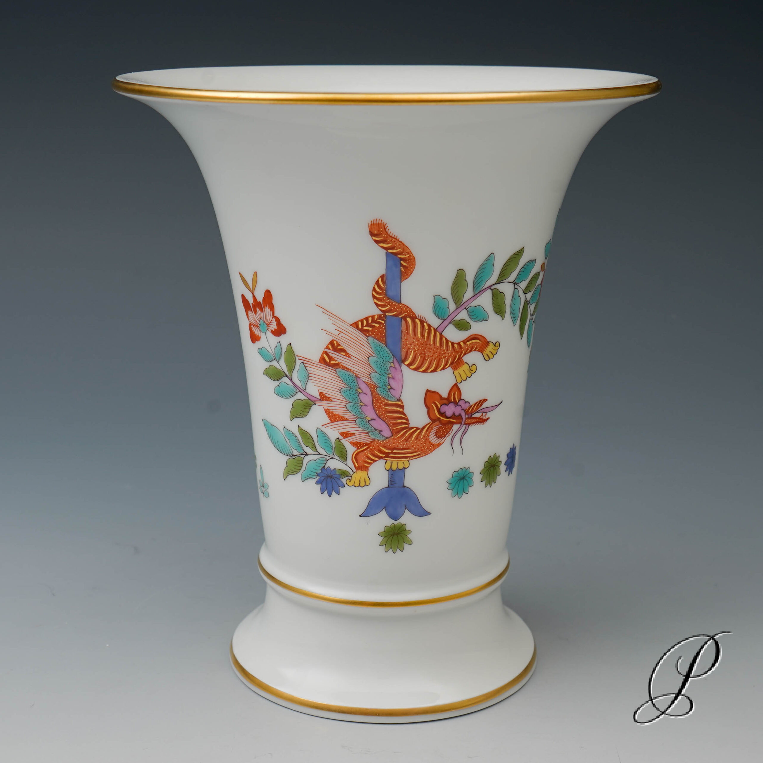 Vase Meissen 1.Wahl im Dekor Chinesicher Drache und Storch – Bild 3