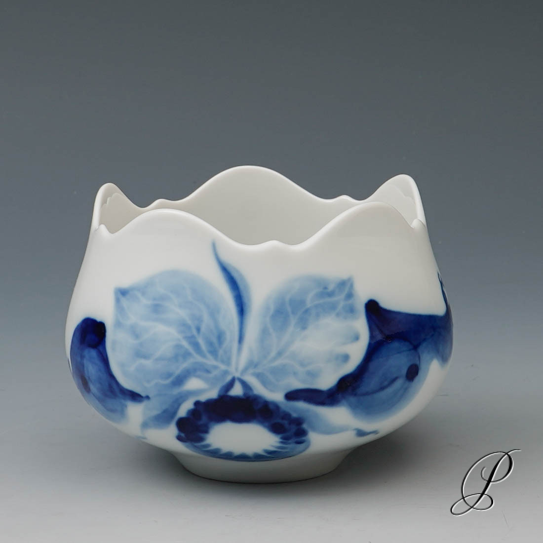 Meissen Schale 1.Wahl blaue Orchidee auf Ast von Prof. Heinz Werner