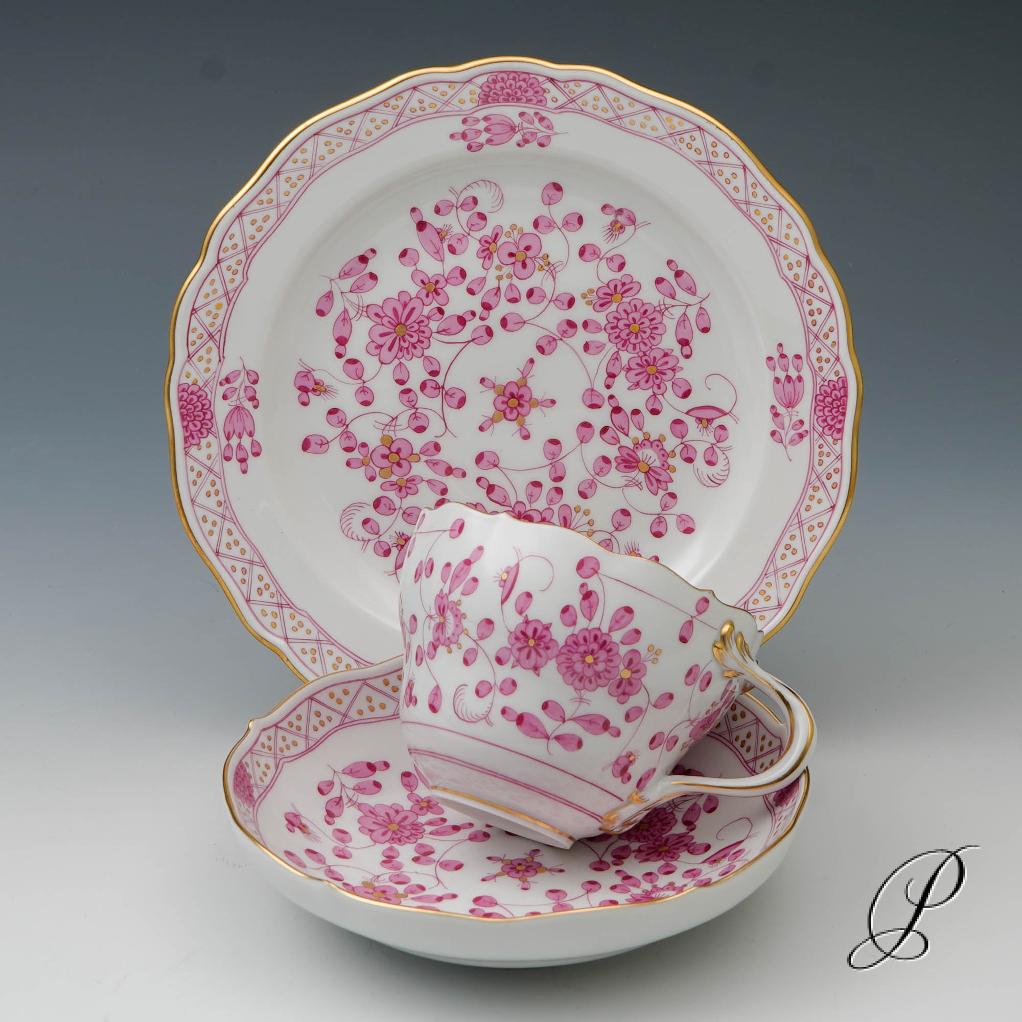 Kaffeegedeck Meissen 1.Wahl reiche Indische Malerei purpur