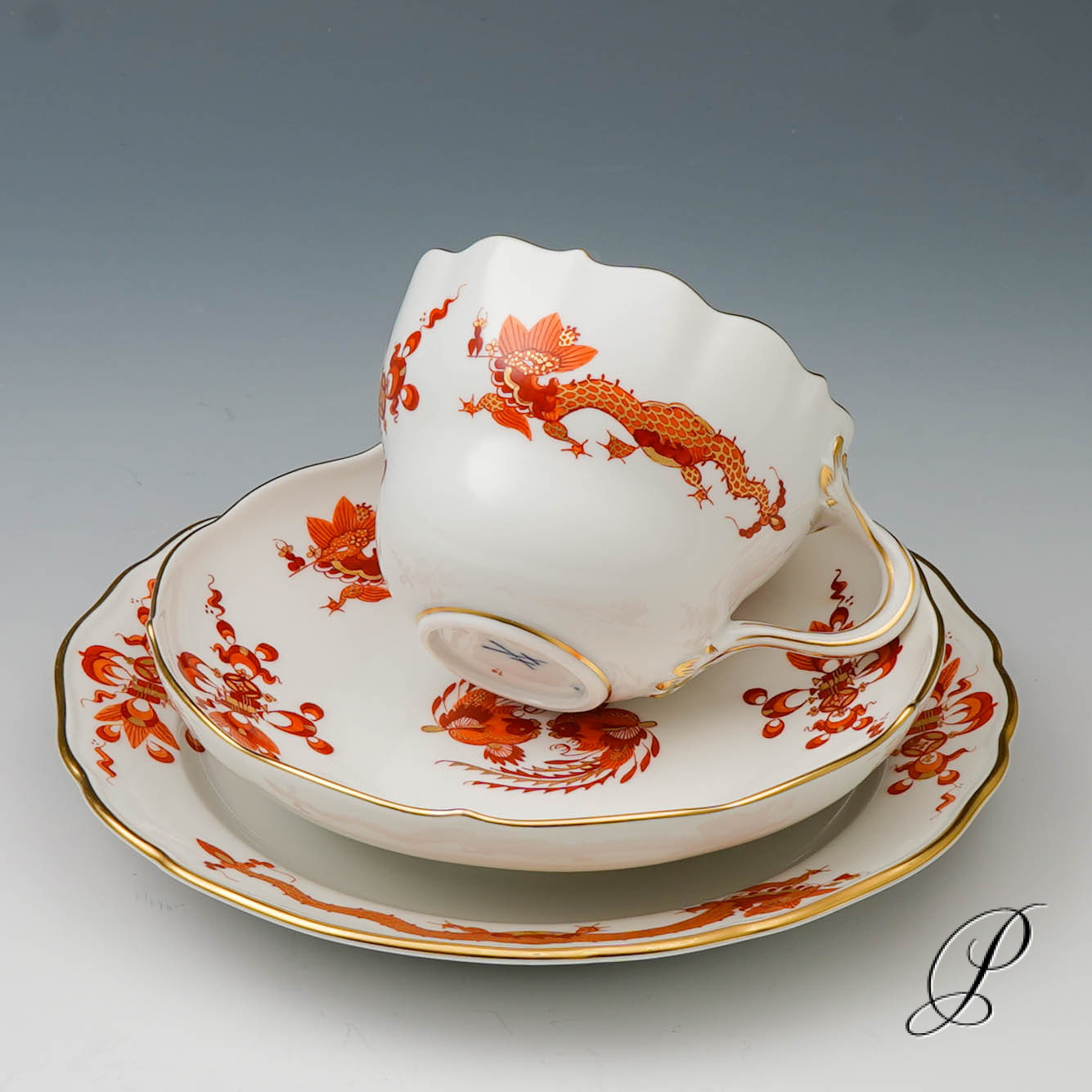 Kaffeegedeck Meissen 1.Wahl reicher Drache rot NP# 937,- EUR – Bild 2