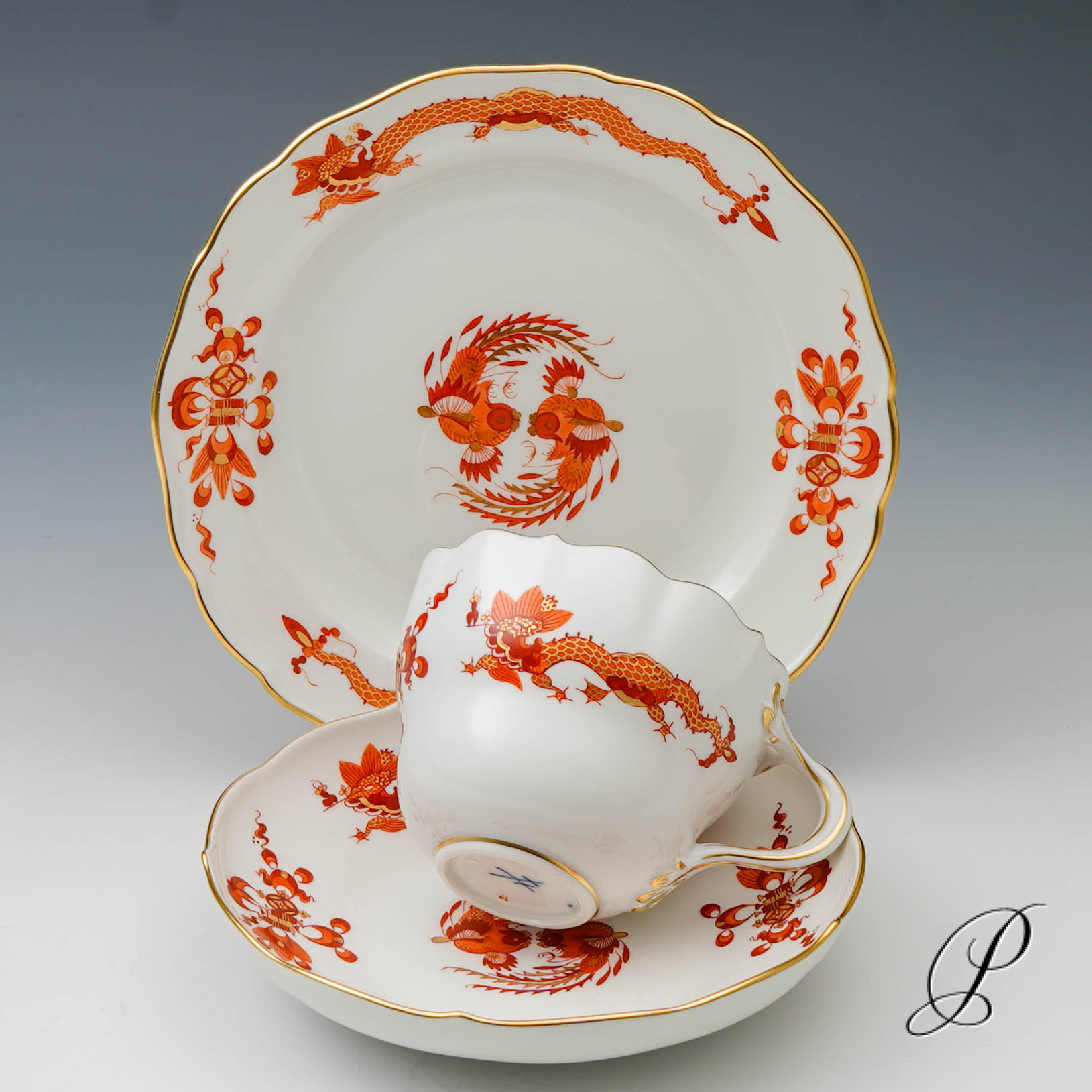 Kaffeegedeck Meissen 1.Wahl reicher Drache rot NP# 937,- EUR – Bild 3