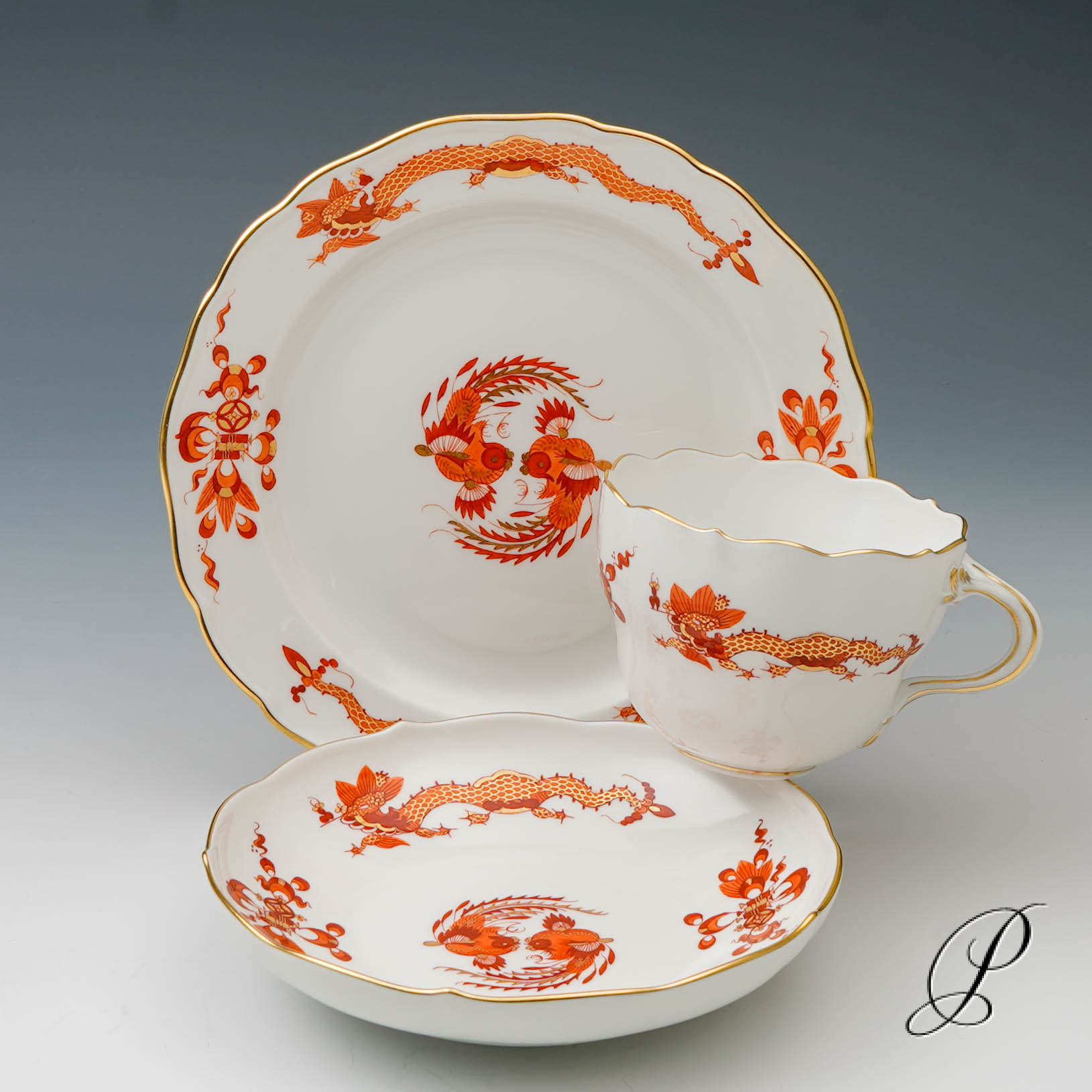 Kaffeegedeck Meissen 1.Wahl reicher Drache rot NP# 937,- EUR