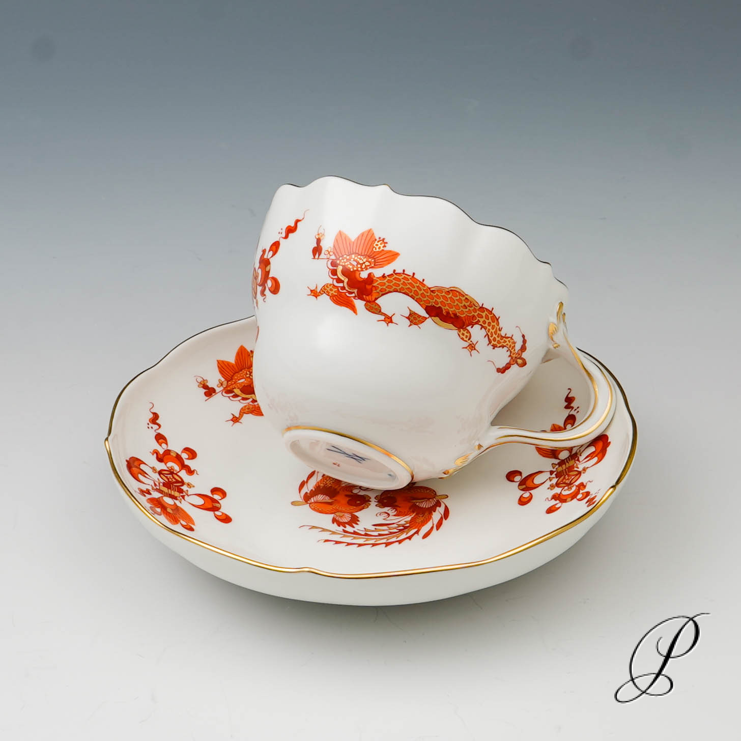 Kaffeegedeck Meissen 1.Wahl reicher Drache rot NP# 937,- EUR – Bild 6