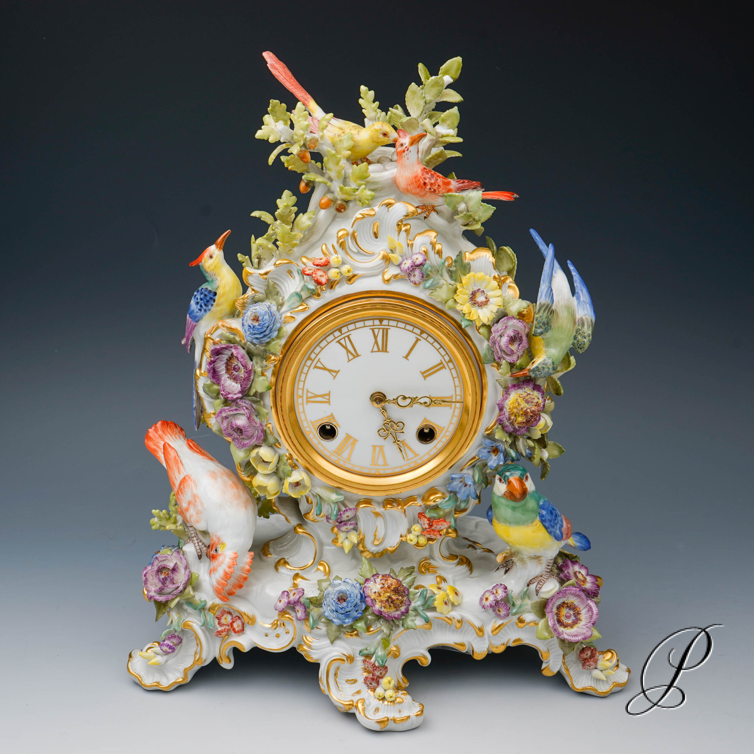 wunderschöne Uhr Meissen 1.Wahl "Blumen und Vögel"