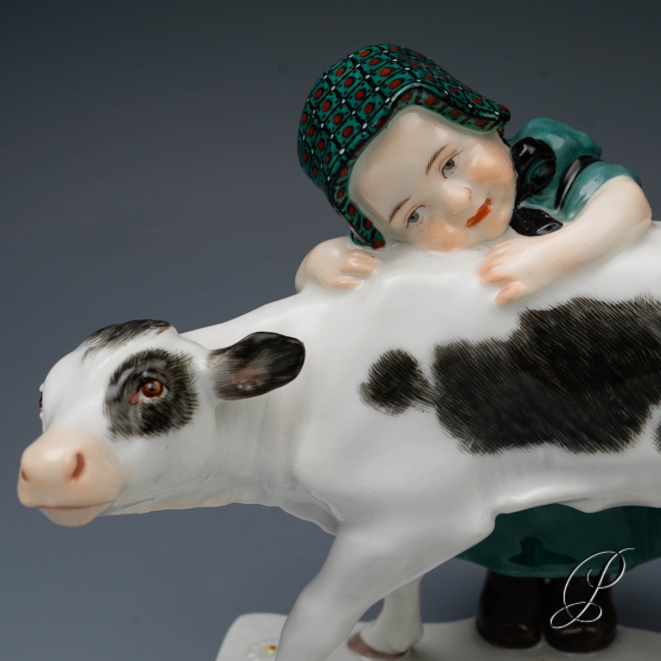 Mädchen mit Kalb von Max Bochmann / Meissen Jugendstil