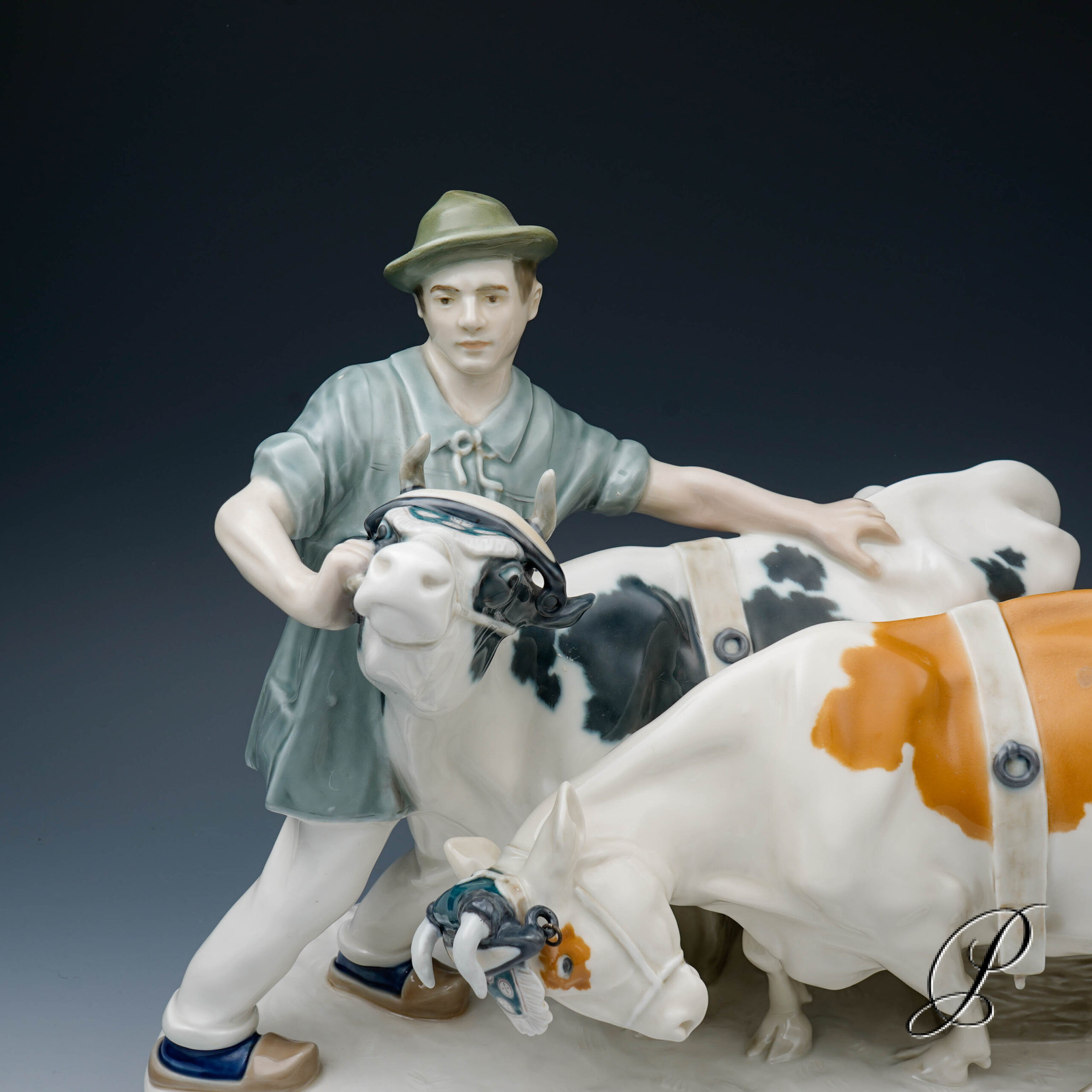 große Figur Meissen  - Bauer mit Ochsen von Otto Pilz - Jugendstil