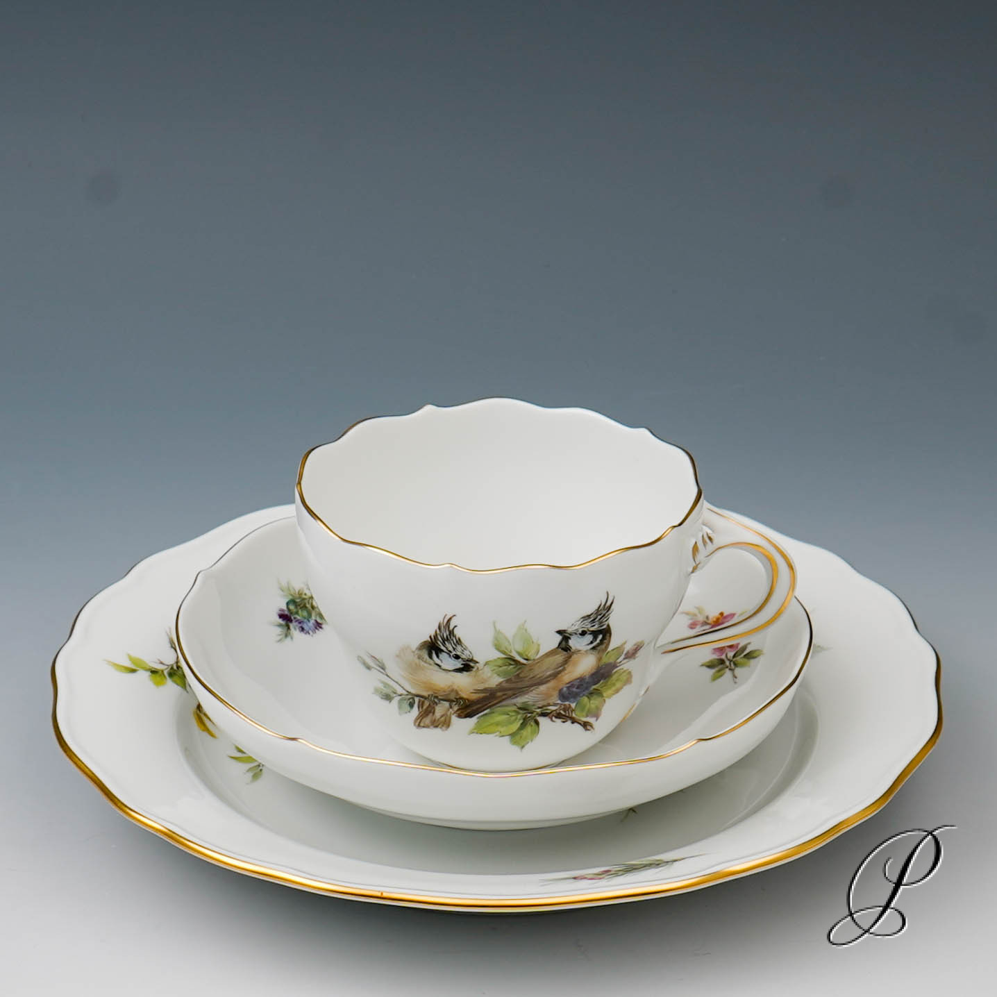 Traumhaftes Kaffeegedeck Meissen 1.Wahl mit Vogelmalerei NP# 1670,- EUR – Bild 2
