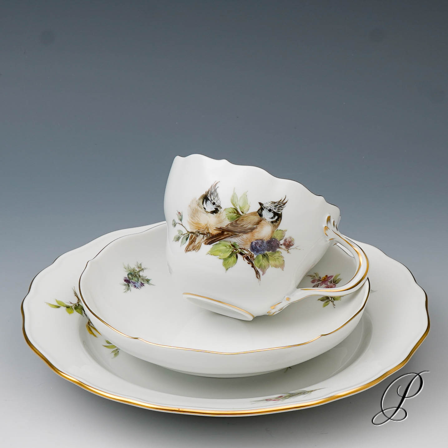 Traumhaftes Kaffeegedeck Meissen 1.Wahl mit Vogelmalerei NP# 1670,- EUR – Bild 3