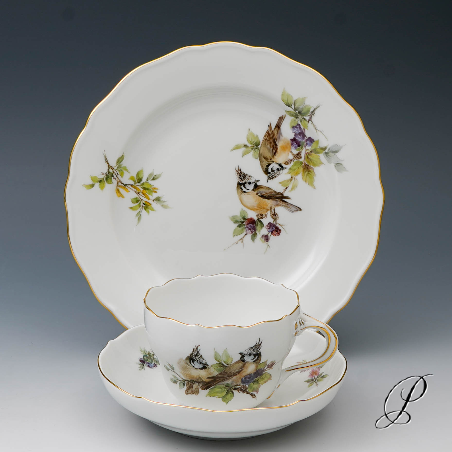 Traumhaftes Kaffeegedeck Meissen 1.Wahl mit Vogelmalerei NP# 1670,- EUR – Bild 4