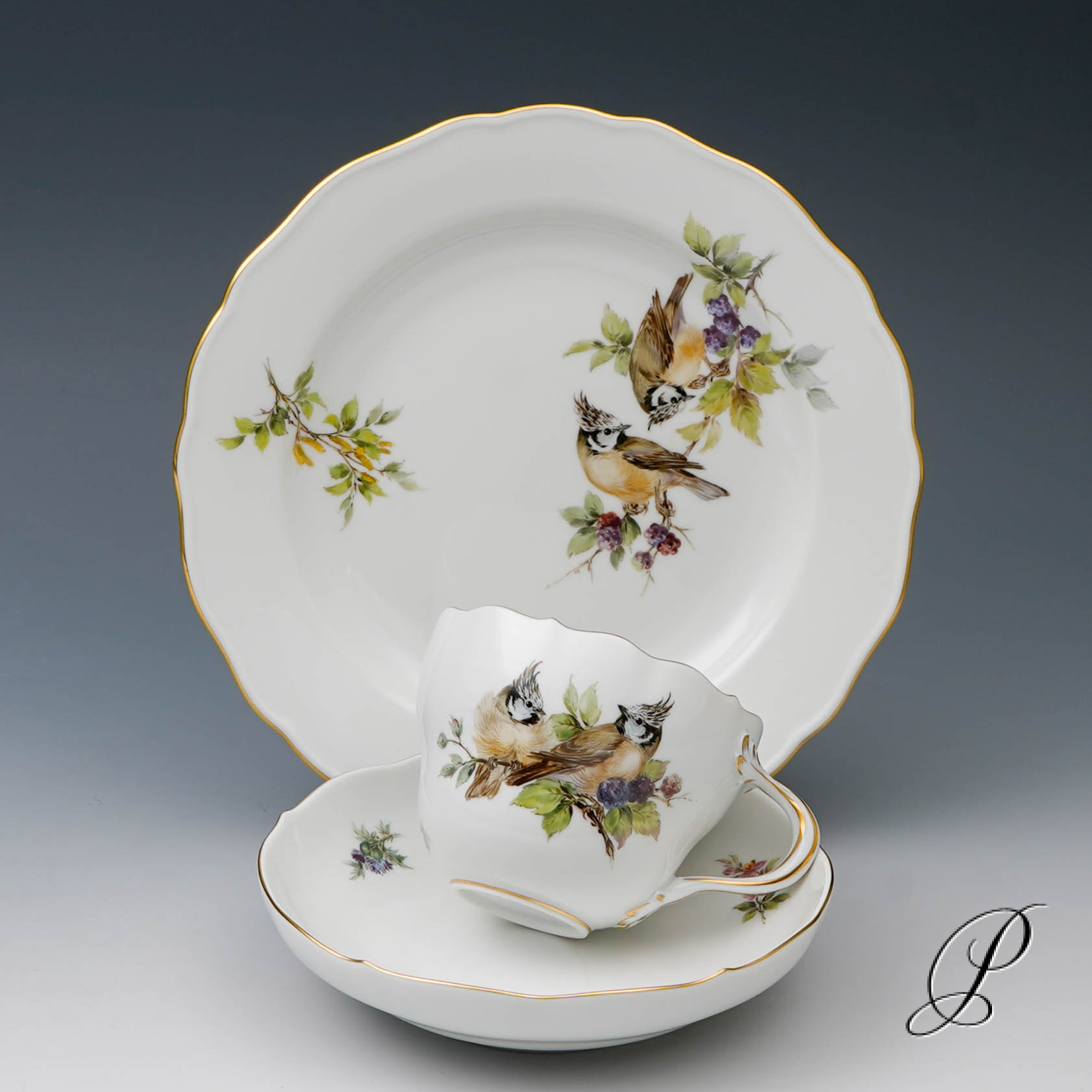 Traumhaftes Kaffeegedeck Meissen 1.Wahl mit Vogelmalerei NP# 1670,- EUR