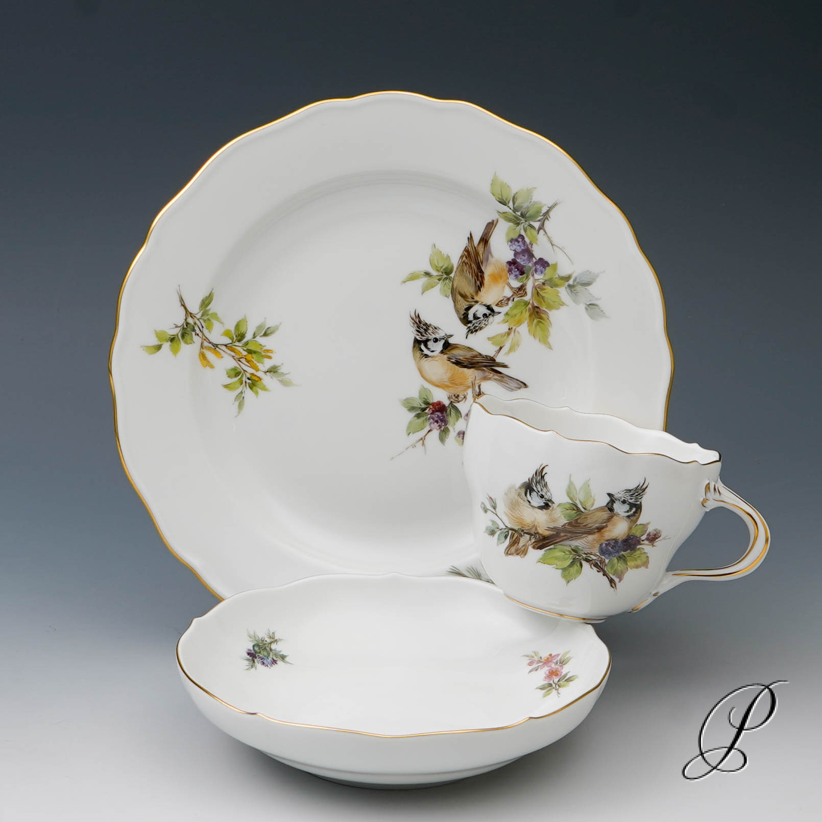 Traumhaftes Kaffeegedeck Meissen 1.Wahl mit Vogelmalerei NP# 1670,- EUR – Bild 6