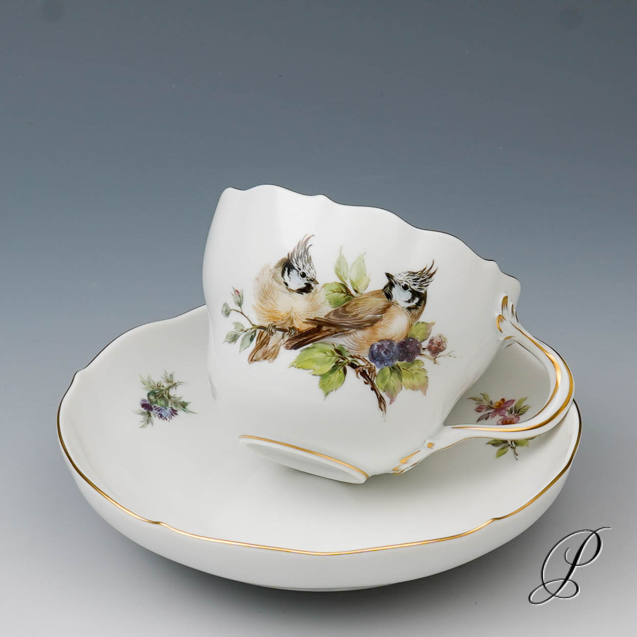 Traumhaftes Kaffeegedeck Meissen 1.Wahl mit Vogelmalerei NP# 1670,- EUR – Bild 8