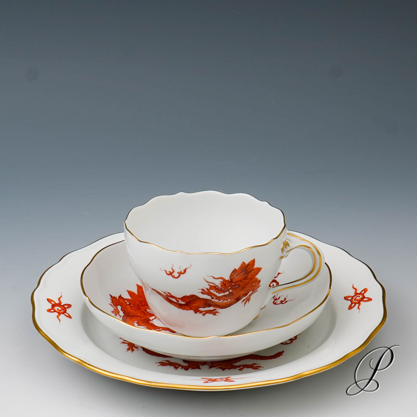 Kaffeegedeck Meissen 1.Wahl Mingdrache Rot mit Goldrand – Bild 2