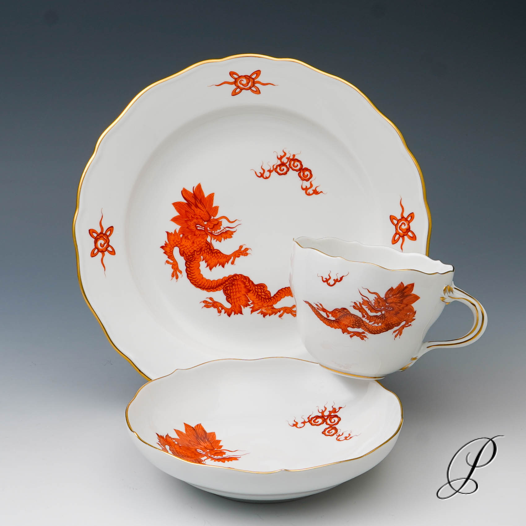 Kaffeegedeck Meissen 1.Wahl Mingdrache Rot mit Goldrand – Bild 6