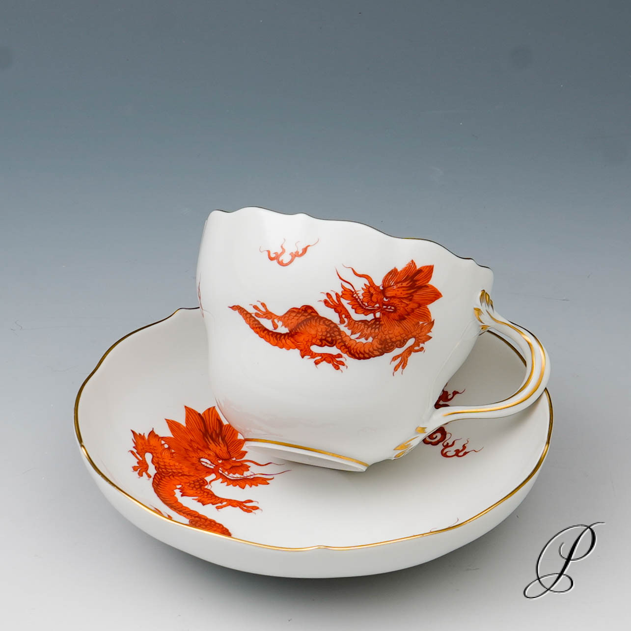 Kaffeegedeck Meissen 1.Wahl Mingdrache Rot mit Goldrand – Bild 8