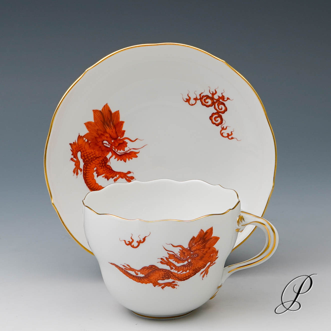 Kaffeegedeck Meissen 1.Wahl Mingdrache Rot mit Goldrand – Bild 9
