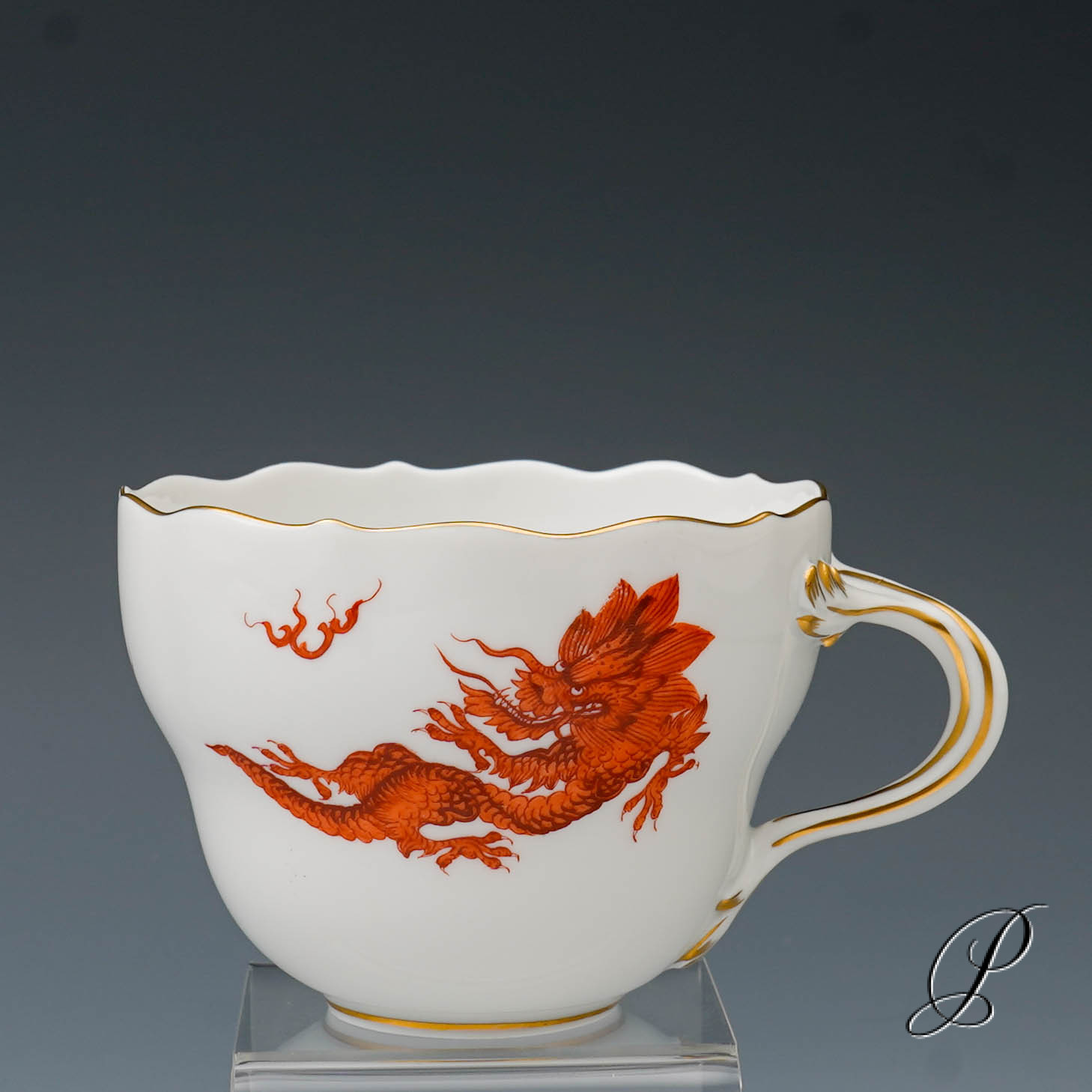 Kaffeegedeck Meissen 1.Wahl Mingdrache Rot mit Goldrand – Bild 11