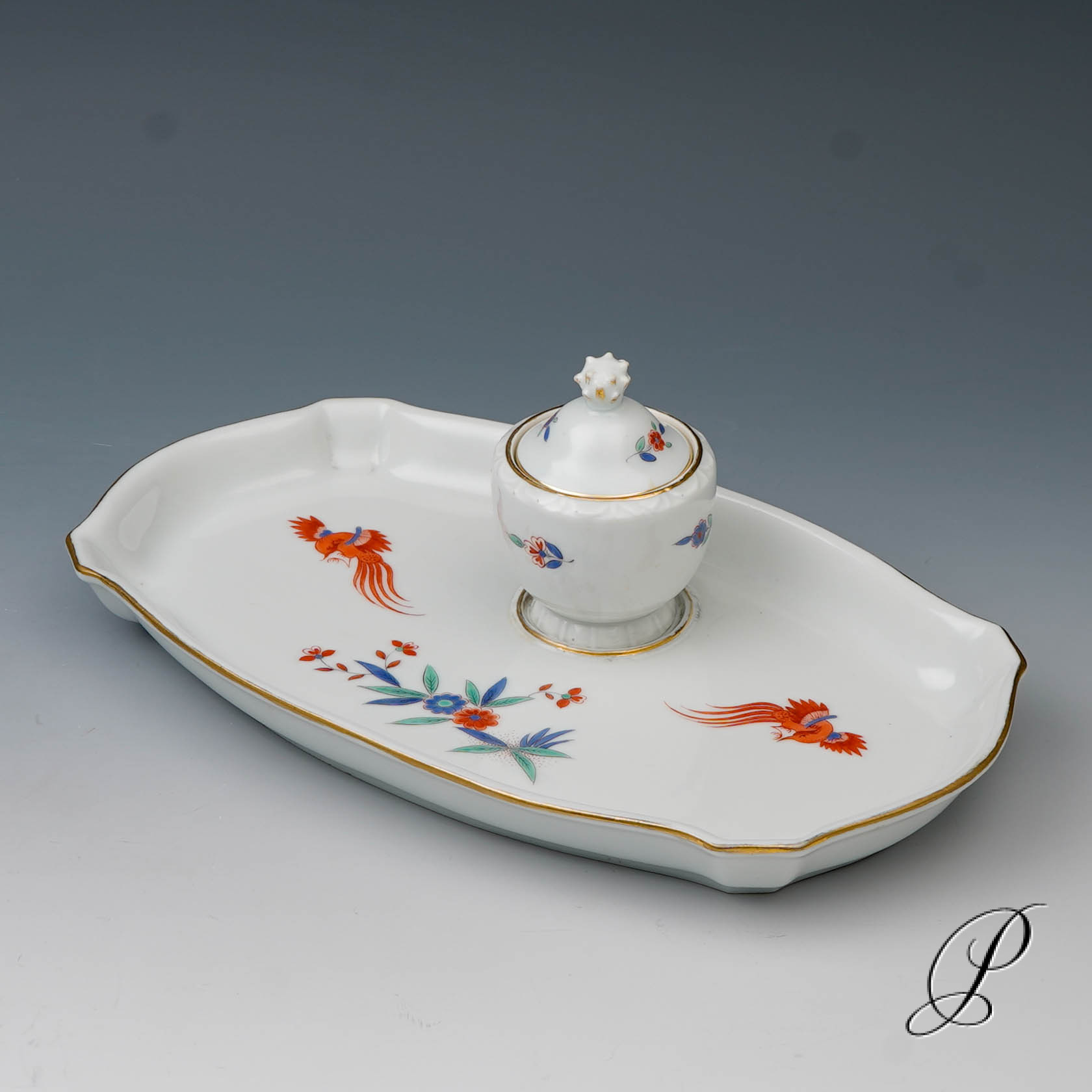 Schreibset Meissen mit alter Chineischer Blumen und Vogelmalerei – Bild 3