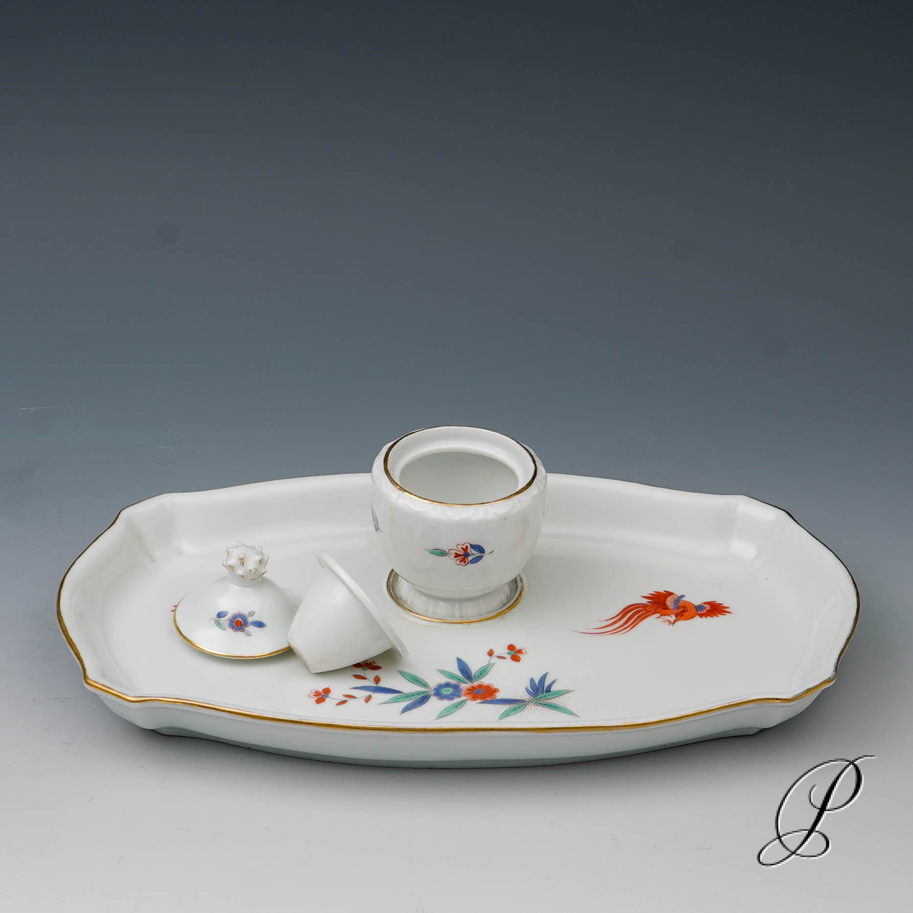 Schreibset Meissen mit alter Chineischer Blumen und Vogelmalerei – Bild 4