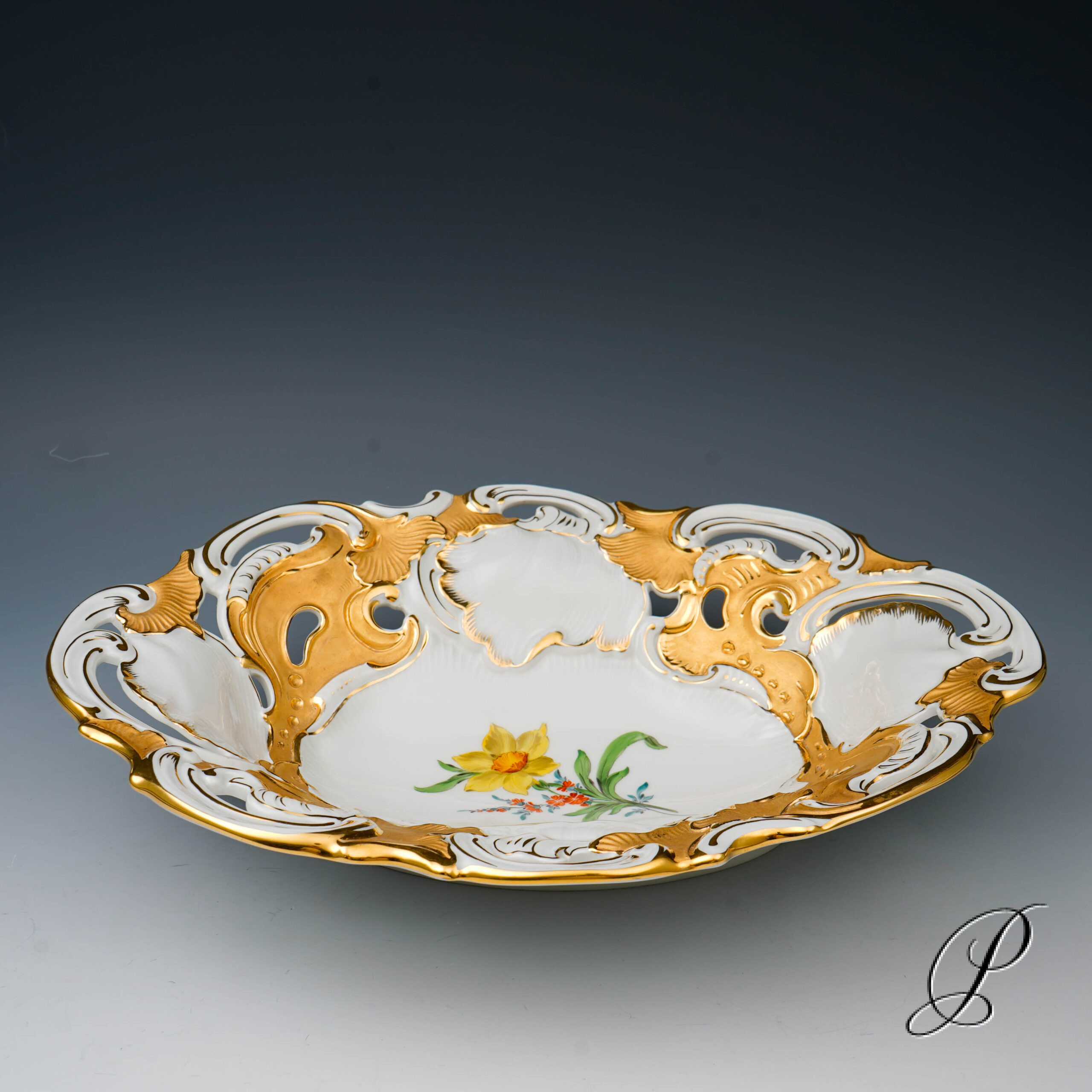 Prunkschale Meissen 1.Wahl mit Blumenmalerei – Bild 2