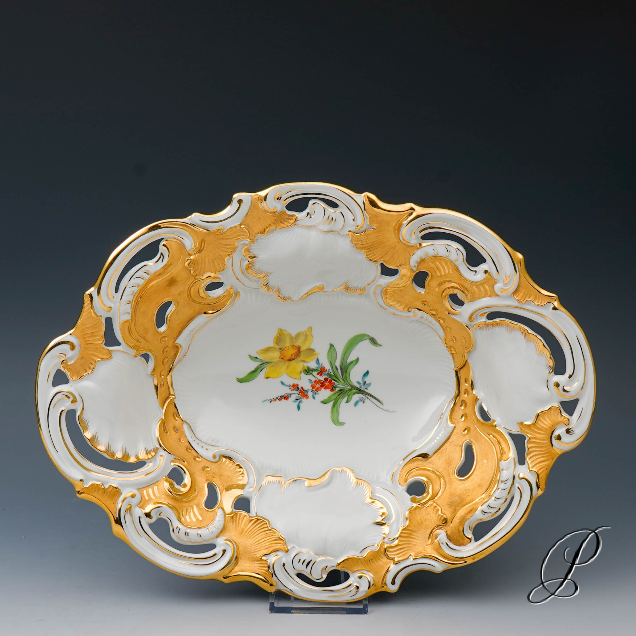 Prunkschale Meissen 1.Wahl mit Blumenmalerei – Bild 4