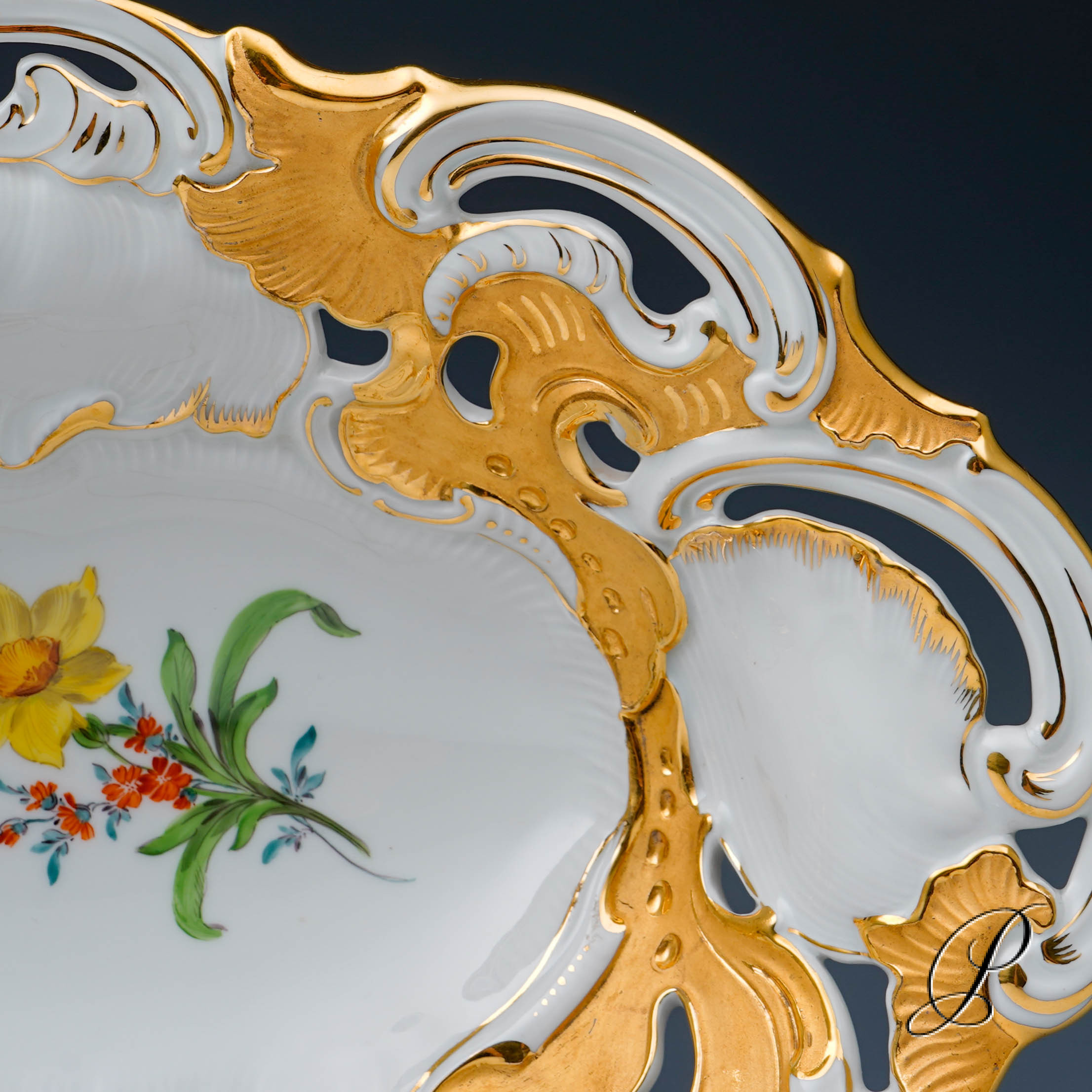 Prunkschale Meissen 1.Wahl mit Blumenmalerei – Bild 6