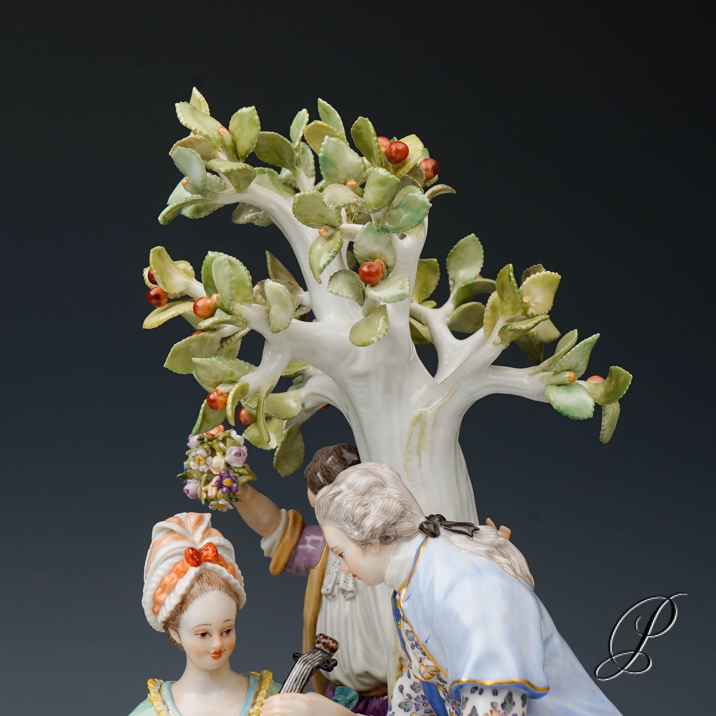 große Figurengruppe Meissen " Gärtnergruppe mit Apfelbaum" – Bild 5