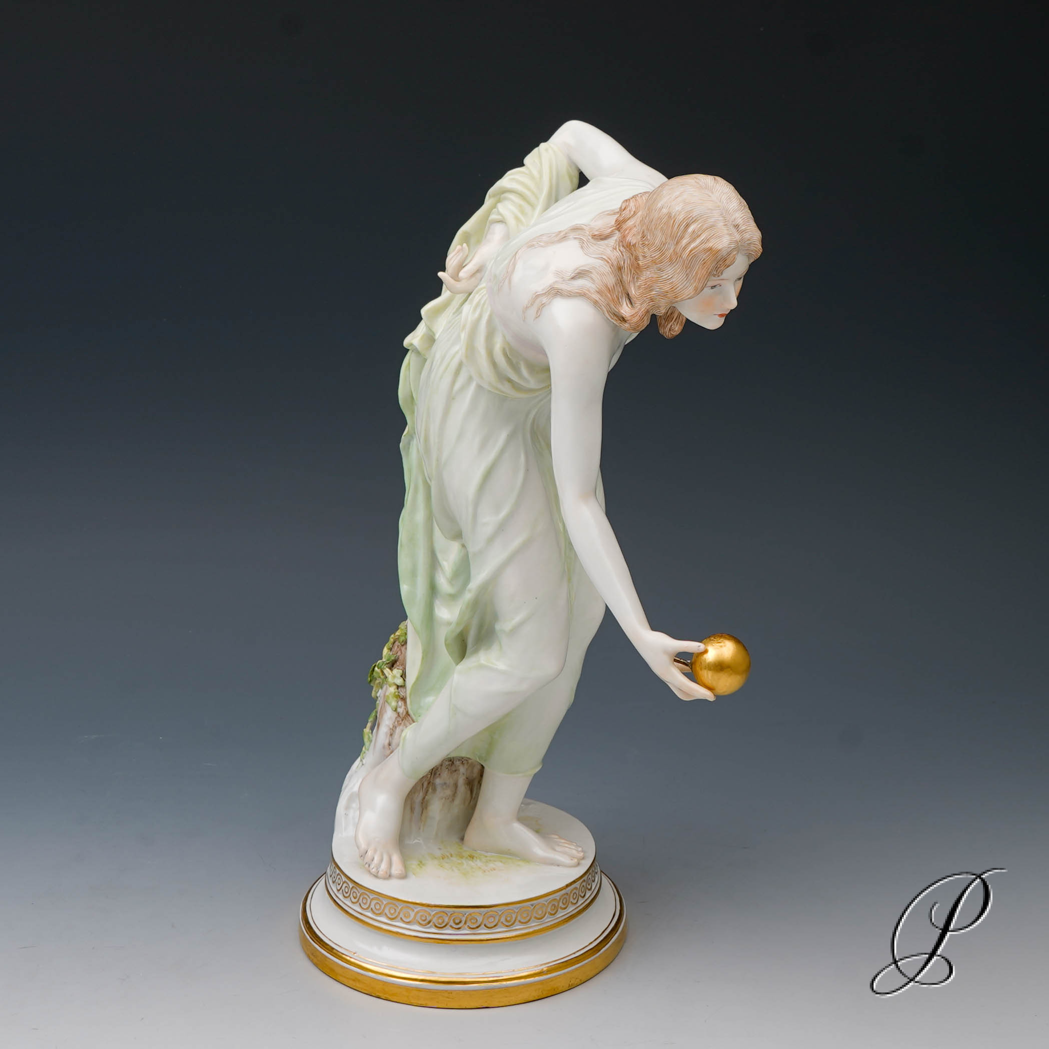 wunderschöne große Figur Meissen Kugelspielerin - Jugendstil – Bild 2