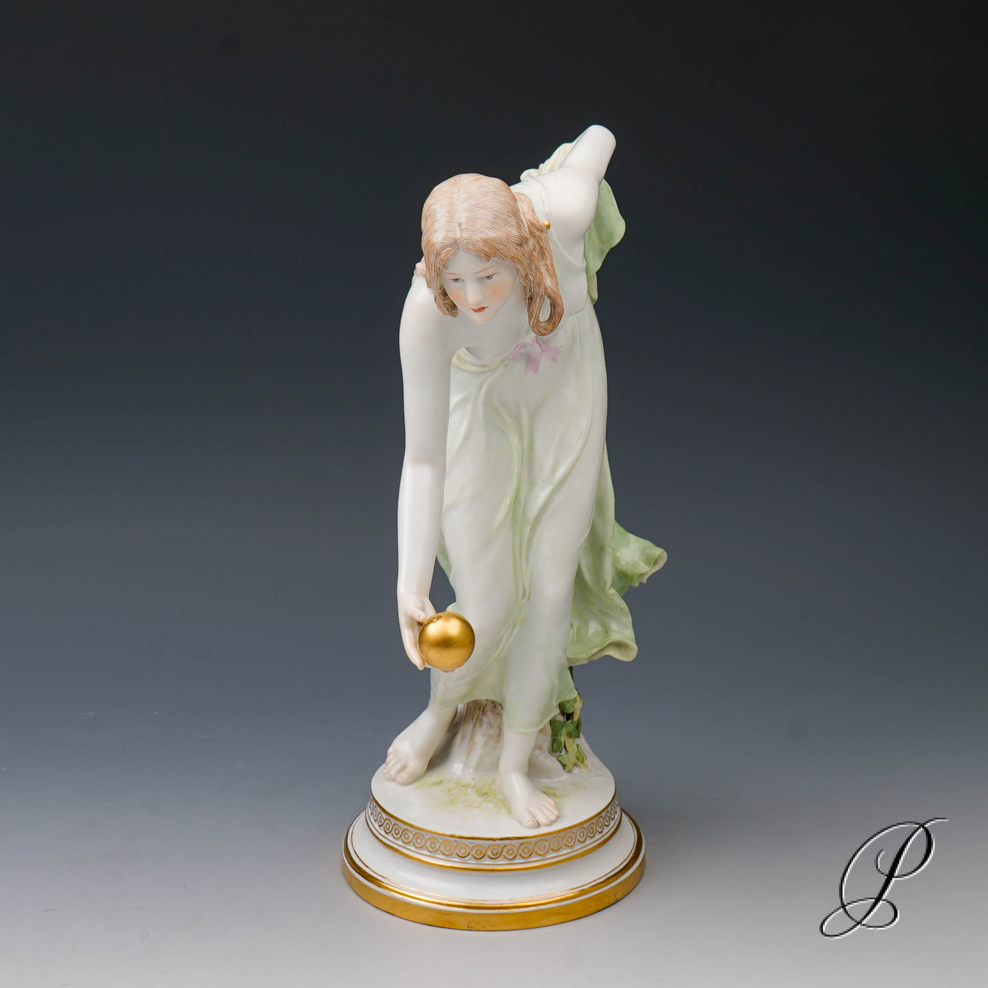 wunderschöne große Figur Meissen Kugelspielerin - Jugendstil – Bild 3
