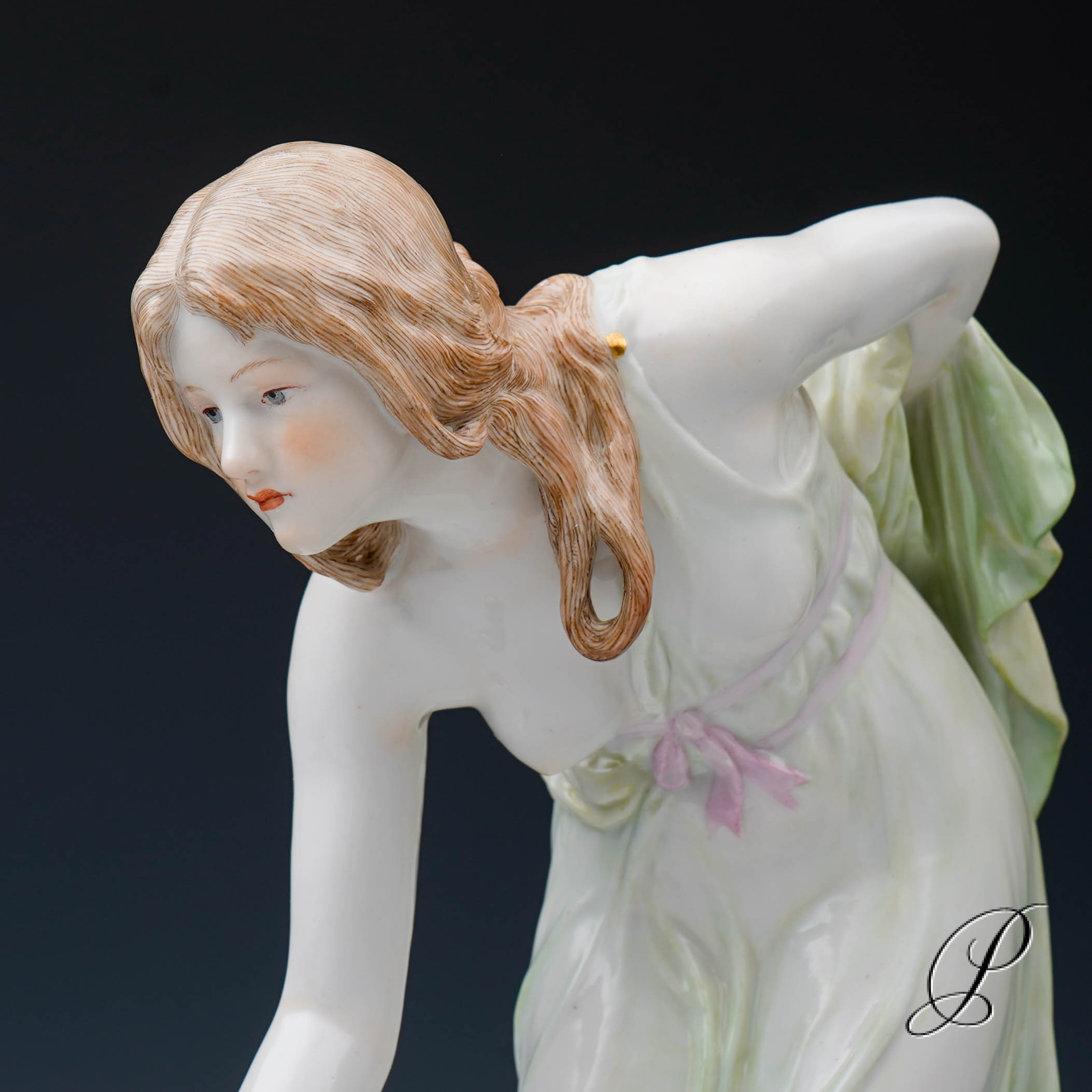 wunderschöne große Figur Meissen Kugelspielerin - Jugendstil – Bild 7