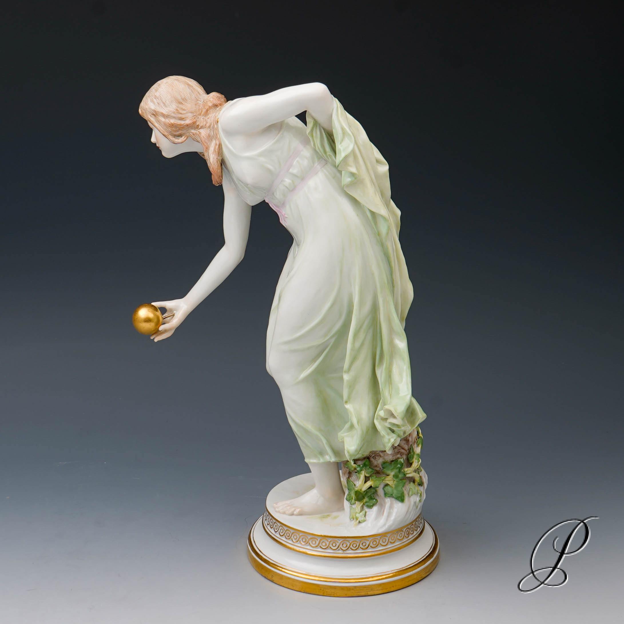wunderschöne große Figur Meissen Kugelspielerin - Jugendstil – Bild 8