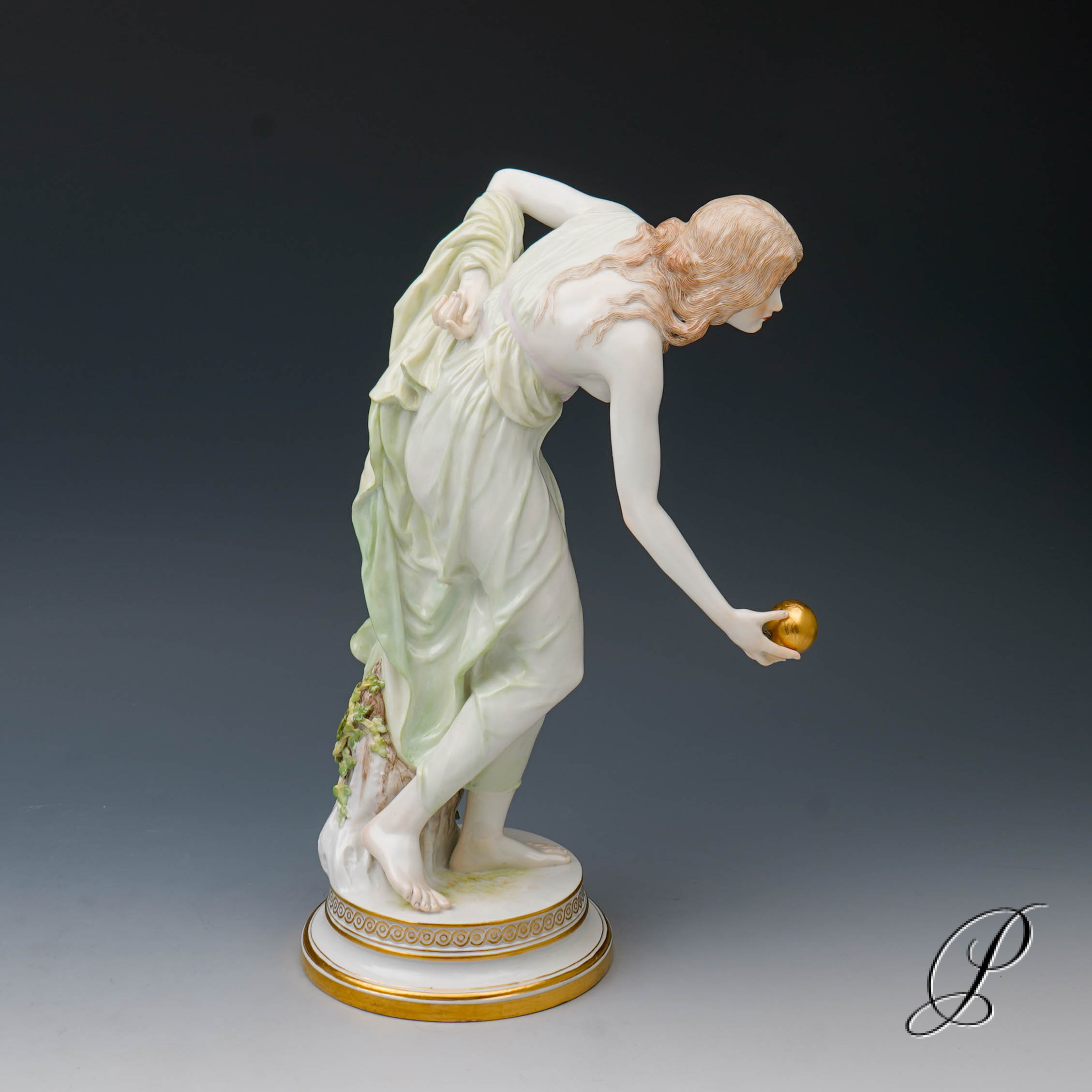 wunderschöne große Figur Meissen Kugelspielerin - Jugendstil – Bild 11