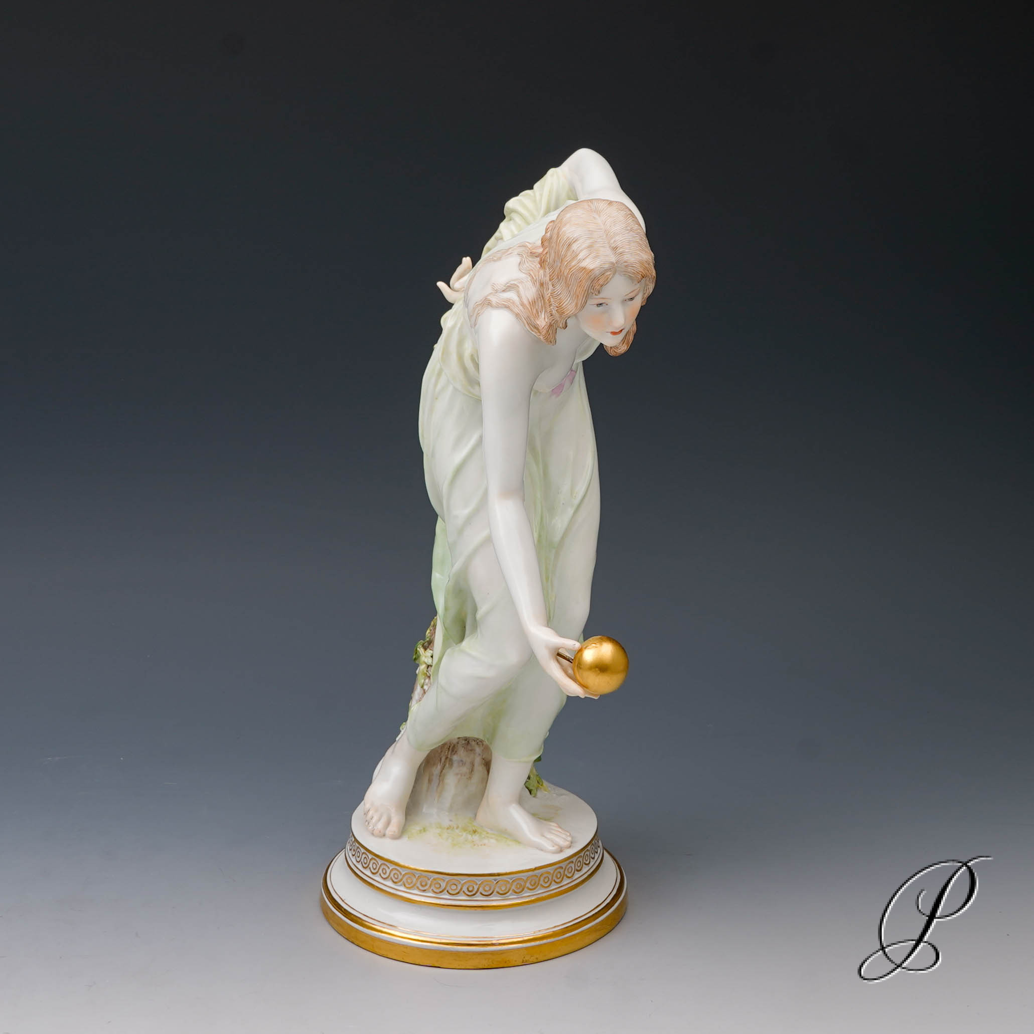 wunderschöne große Figur Meissen Kugelspielerin - Jugendstil – Bild 12