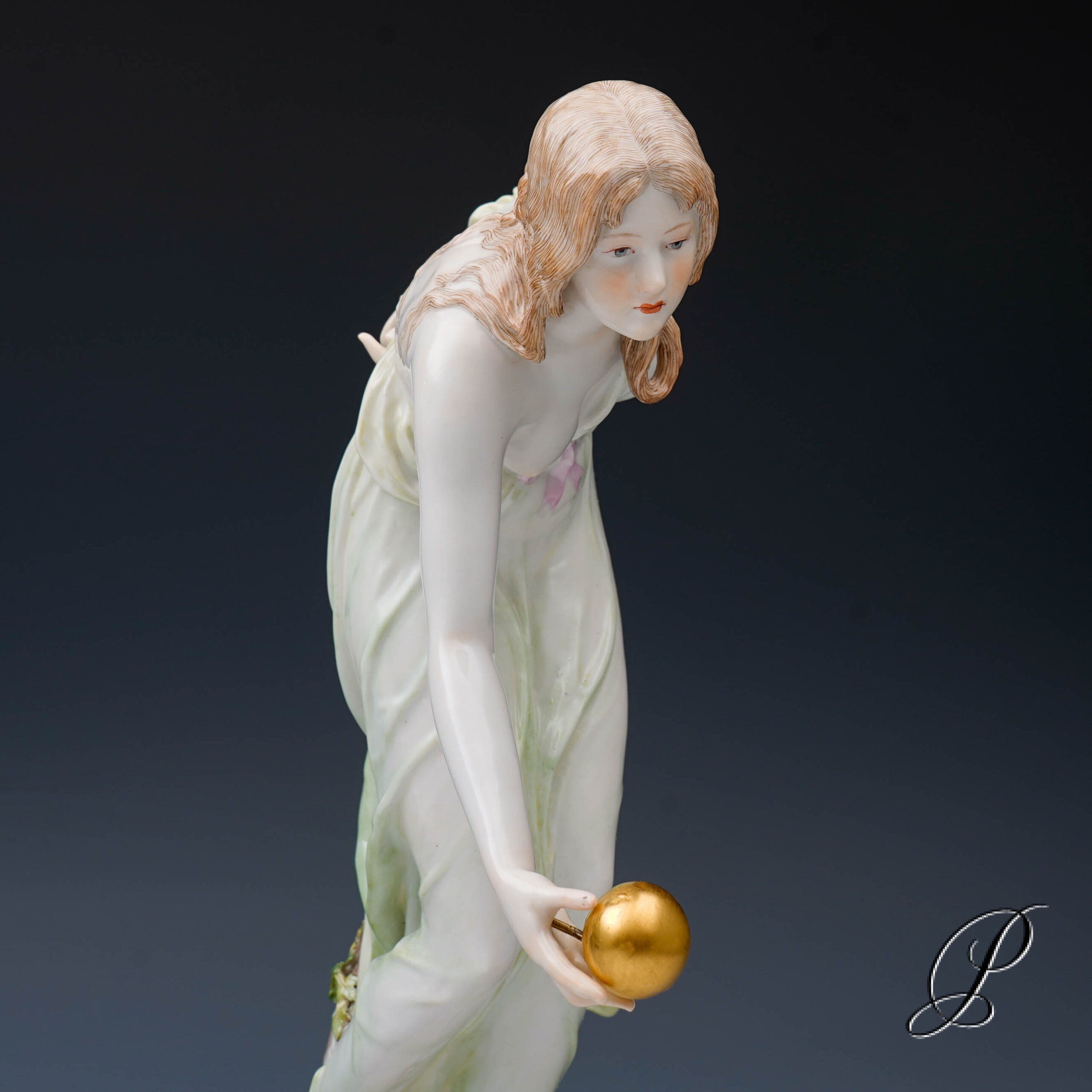 wunderschöne große Figur Meissen Kugelspielerin - Jugendstil – Bild 13