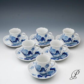 6 Kaffeegedecke Meissen blaue Orchidee auf Ast von Prof. Heinz Werner