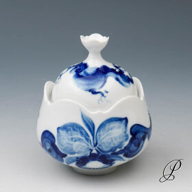 Zuckerdose Meissen 1.Wahl blaue Orchidee auf Ast von Prof. Heinz Werner