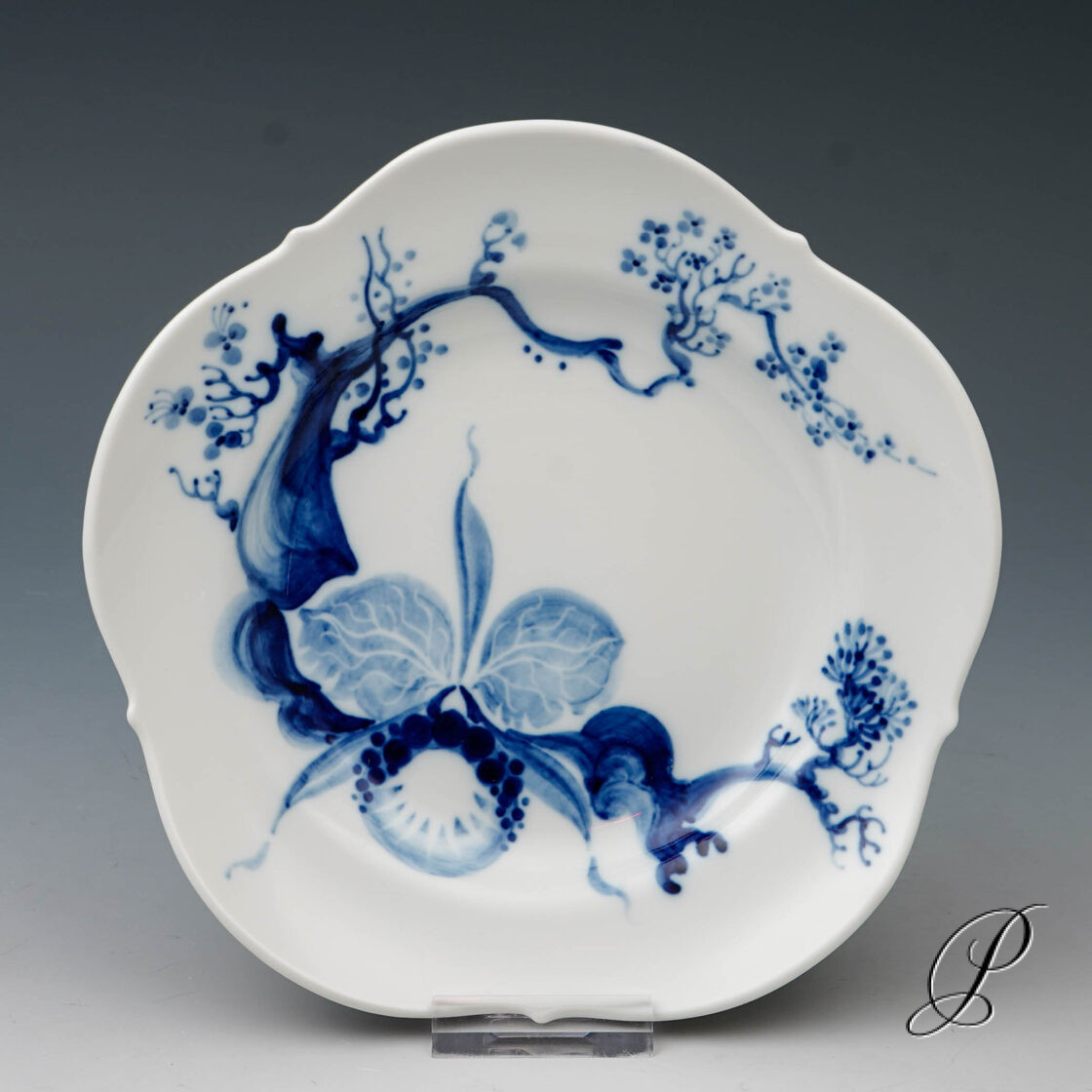 Gebäckteller Meissen blaue Orchidee auf Ast von Prof. Heinz Werner