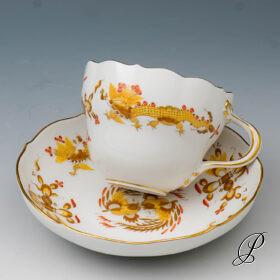 Kaffeegedeck Meissen 1.Wahl Dekor -  Reicher Drache gelb/rot und gold schattiert