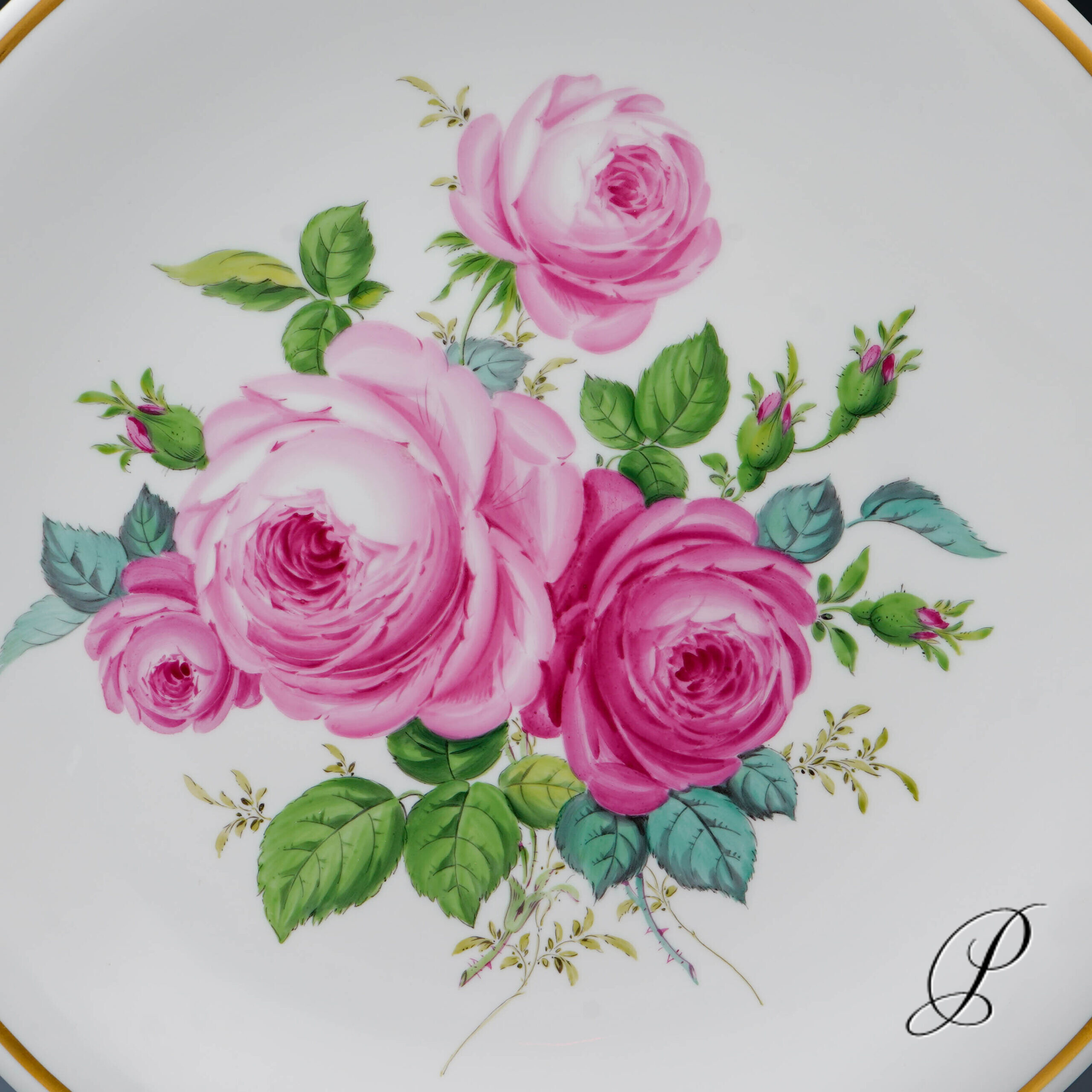 großer Wandteller Meissen mit wunderschönem Rosenbukett – Bild 2