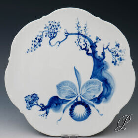 Tortenplatte Meissen blaue Orchidee auf Ast von Prof. Heinz Werner