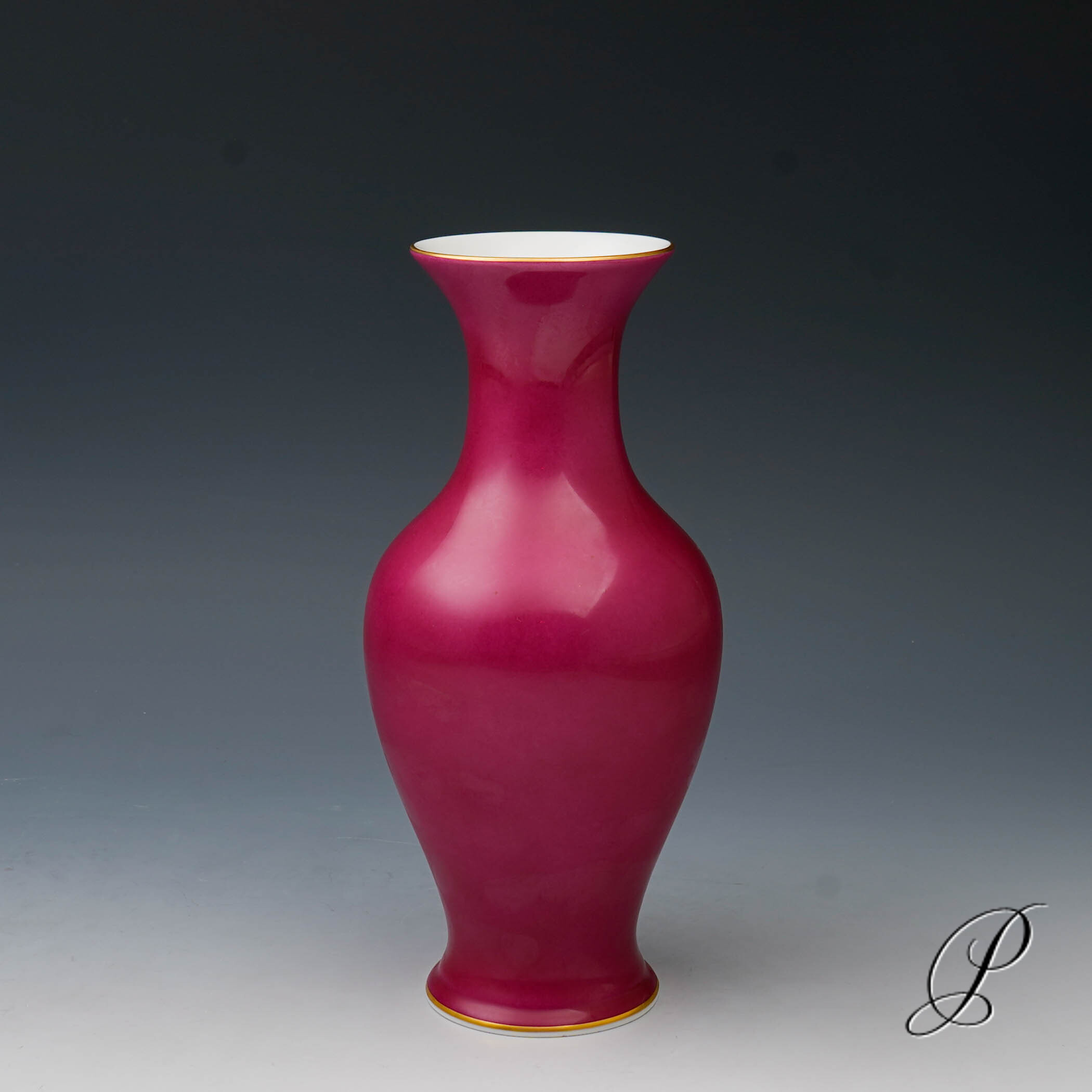Vase Meissen 1.Wahl roter Fond mit traumhaften Blumenbukett – Bild 5