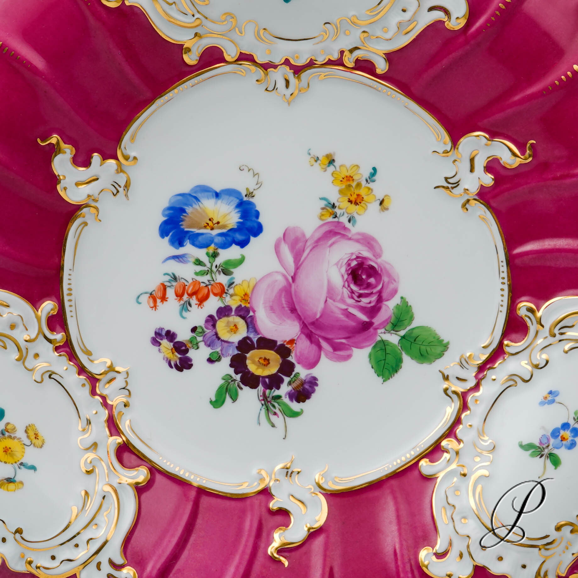 großer Prunkteller Meissen 1.Wahl mit Blumenbukett – Bild 5
