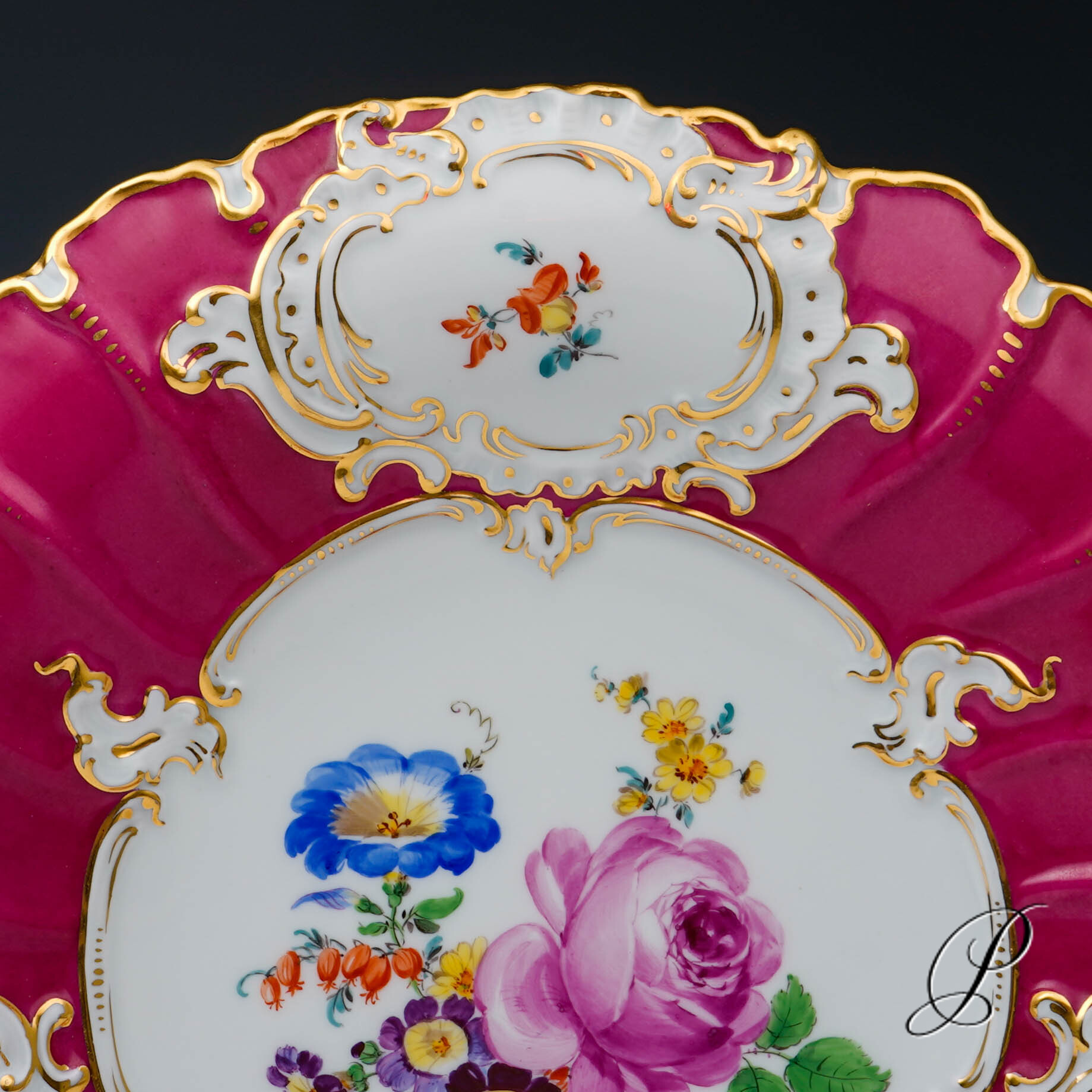 großer Prunkteller Meissen 1.Wahl mit Blumenbukett – Bild 6